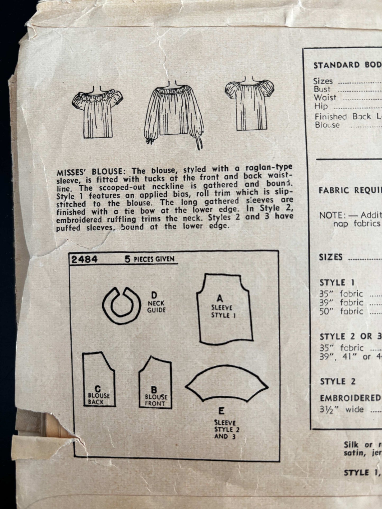 1948 Size 14 Women's Blouse - Simplicity 2484 Sewing Pattern