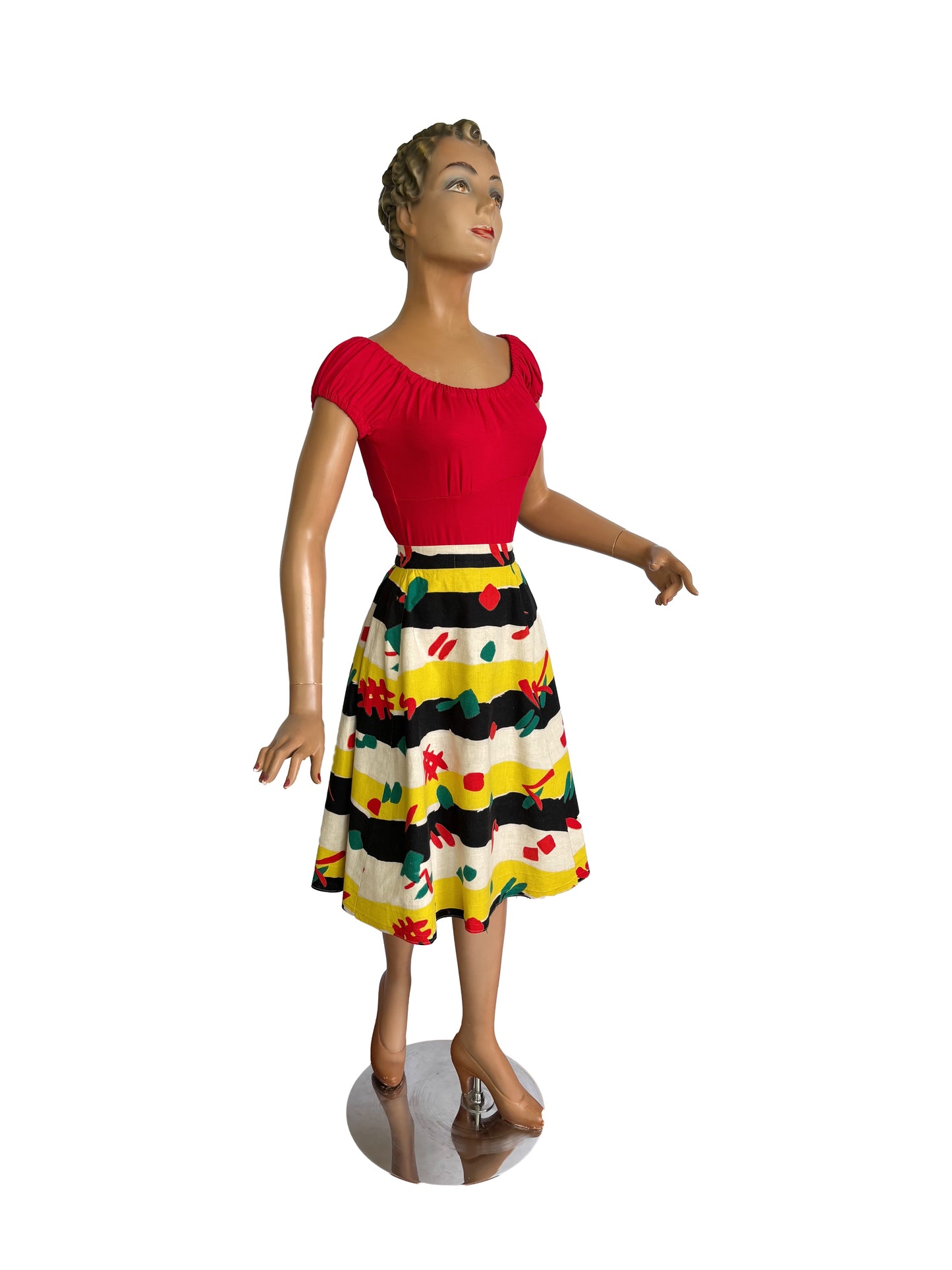 S | 1950s Barkcloth Skirt