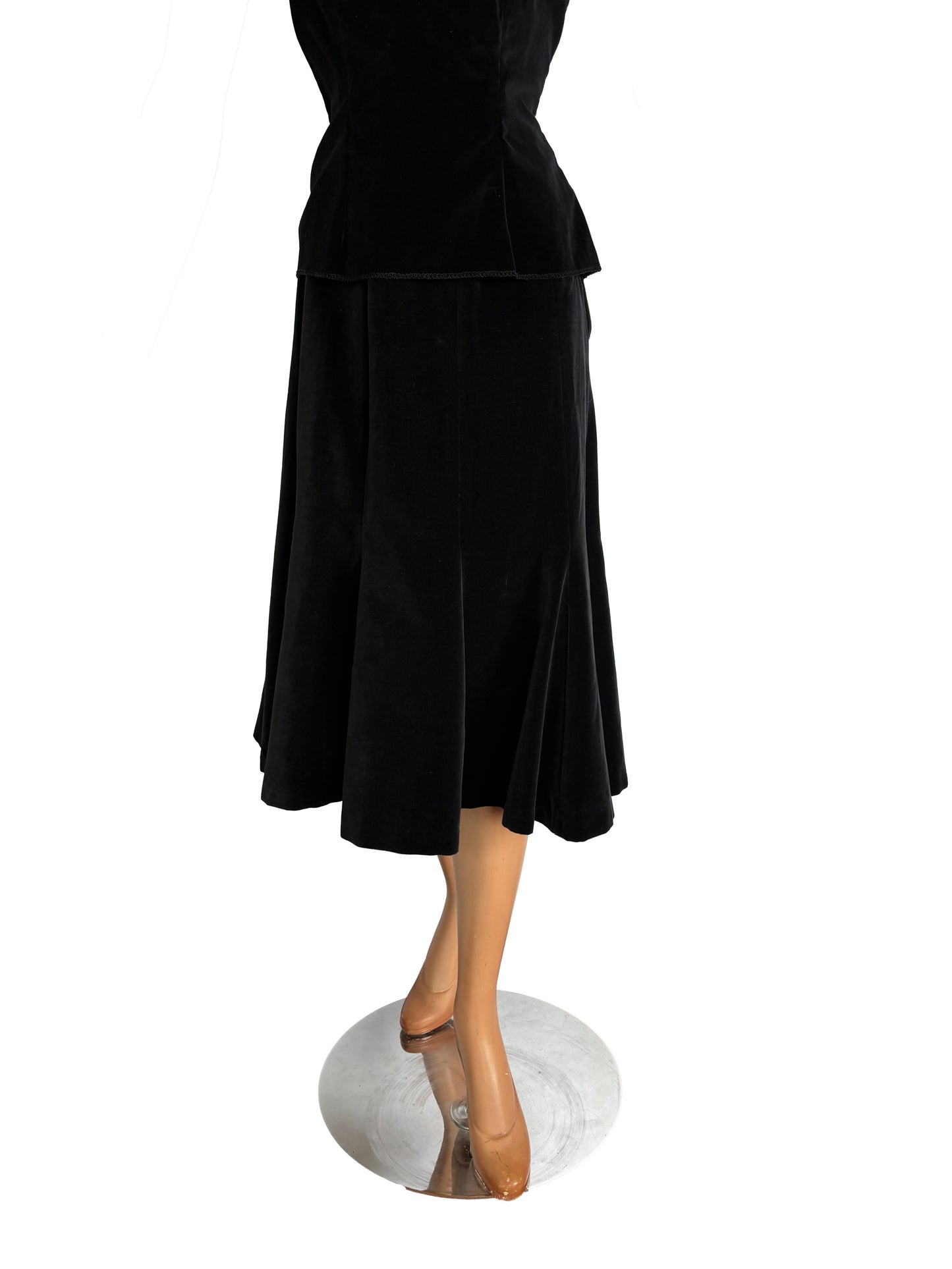 1950s 'Walk by Charles Inc.' Black Velvet Cotton Two Piece Suit | Size S/M