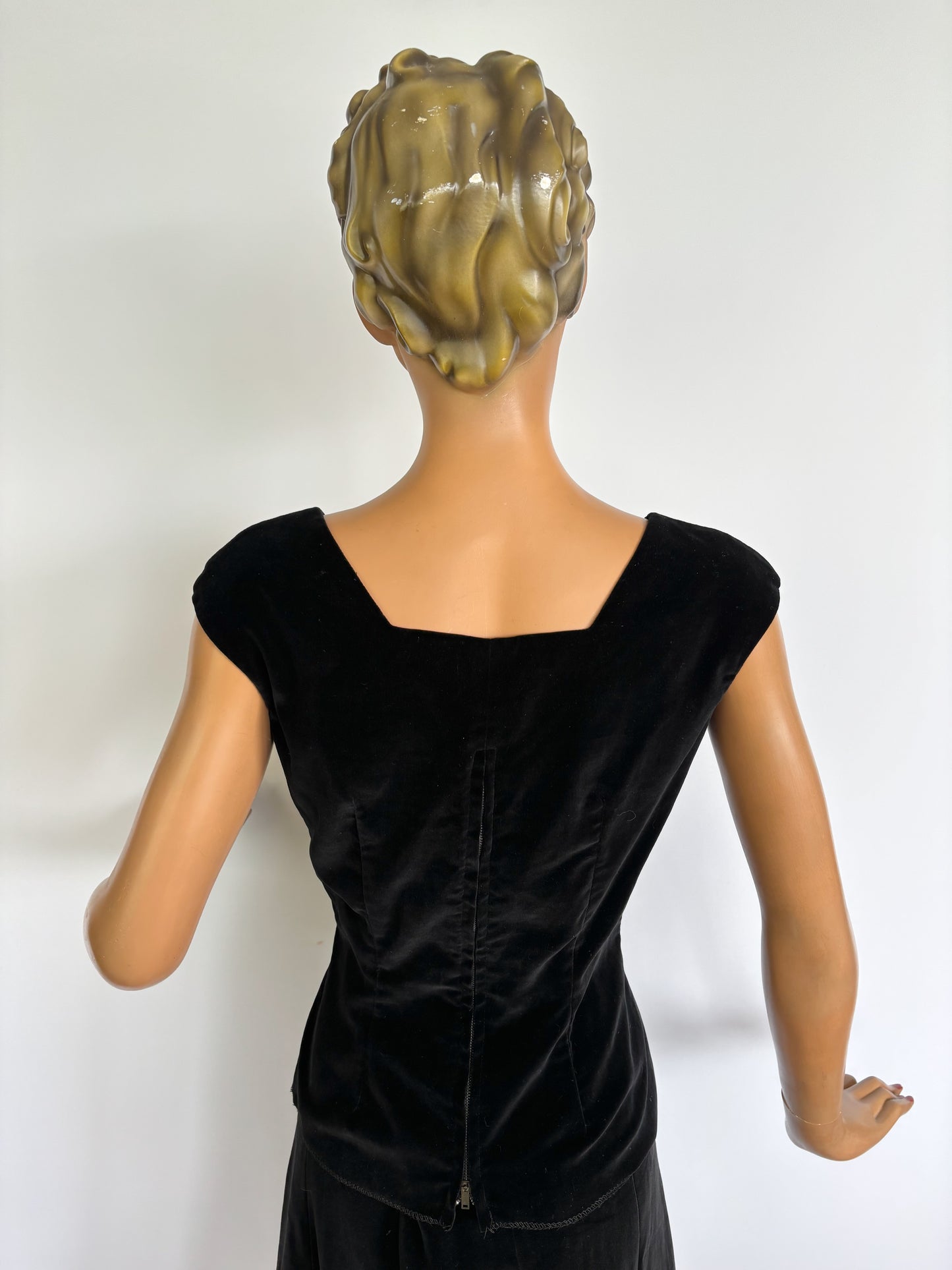 S/M | 1950s 'Walk by Charles Inc.' Black Velvet Cotton Two Piece Suit