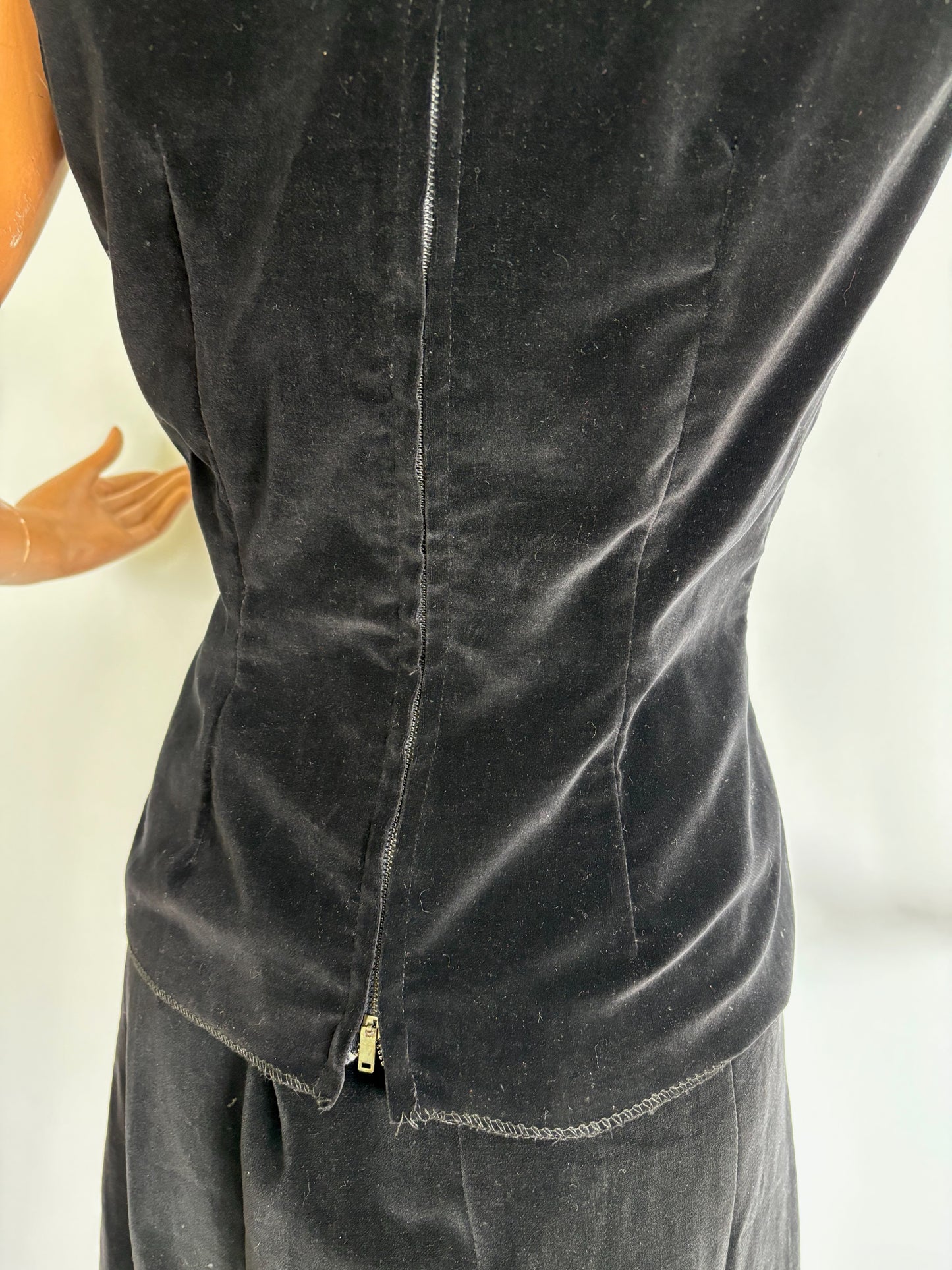 S/M | 1950s 'Walk by Charles Inc.' Black Velvet Cotton Two Piece Suit