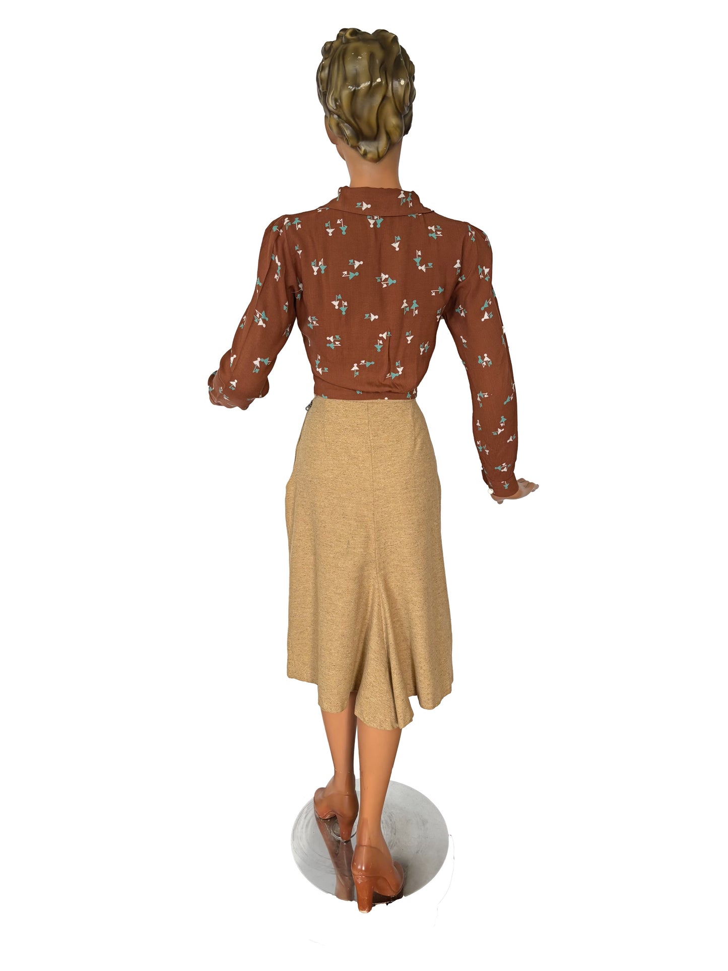 XS | 1940s/50s Speckled Wool Tweed Skirt