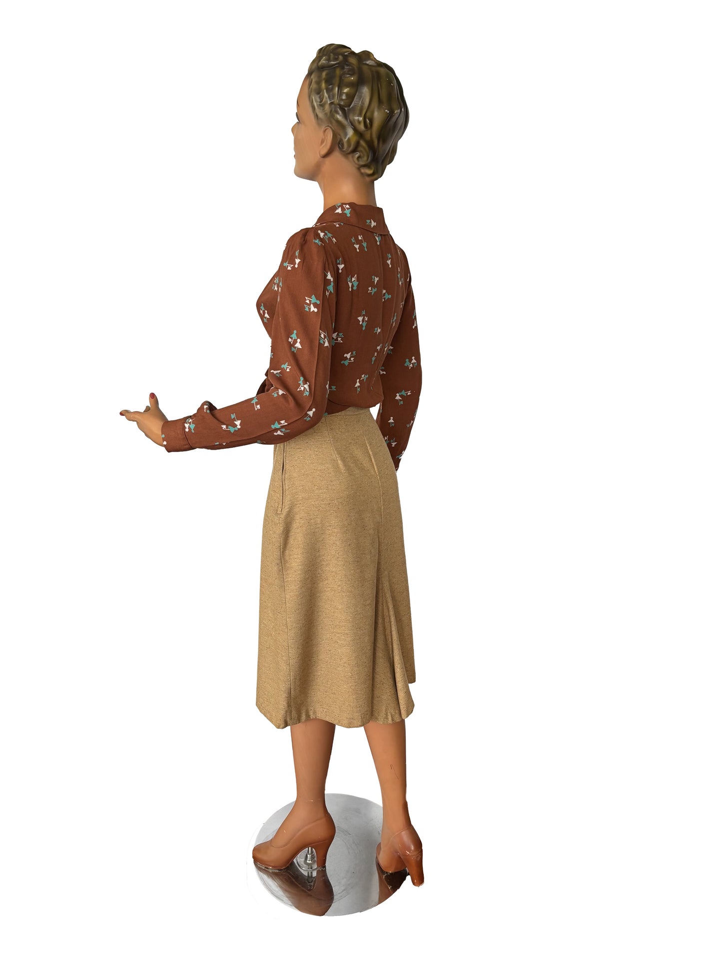 XS | 1940s/50s Speckled Wool Tweed Skirt