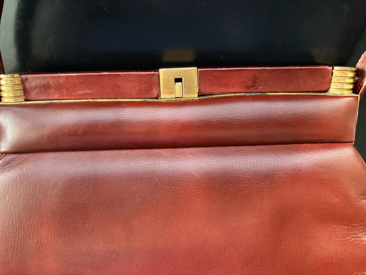 1930s/40s Brown Leather Art Deco Handbag