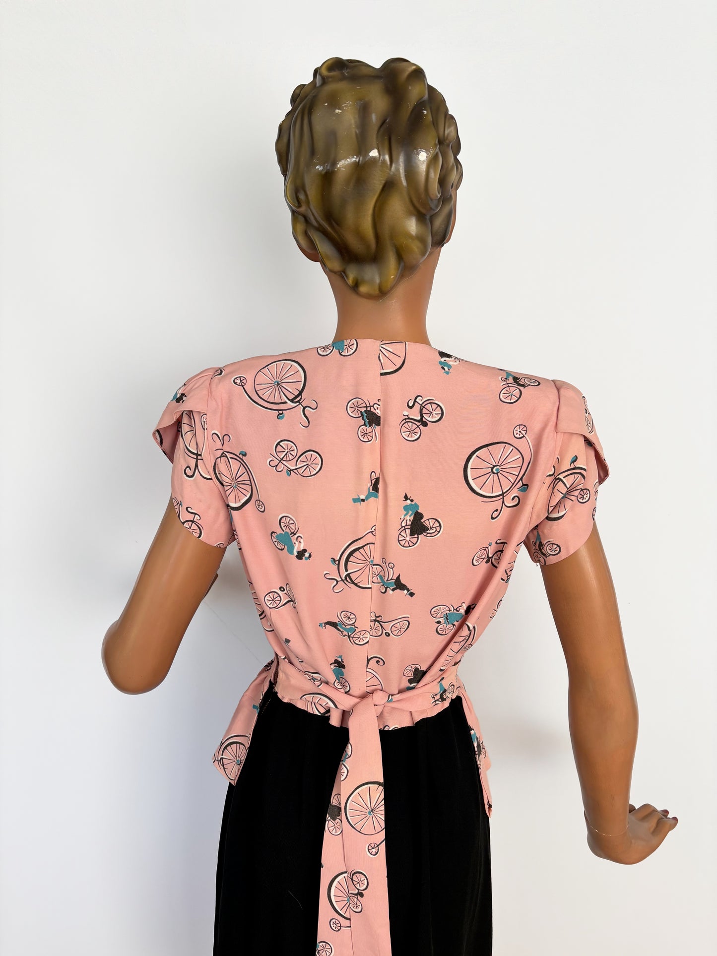 M | 1940s Style Dress Vintage Bicycle Novelty Print Fabric