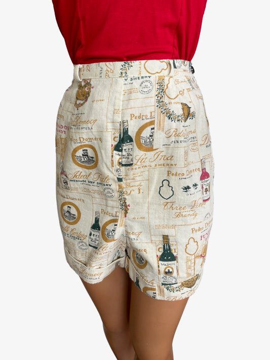 1950s Style Vintage Liquor Fabric Shorts | Size XS