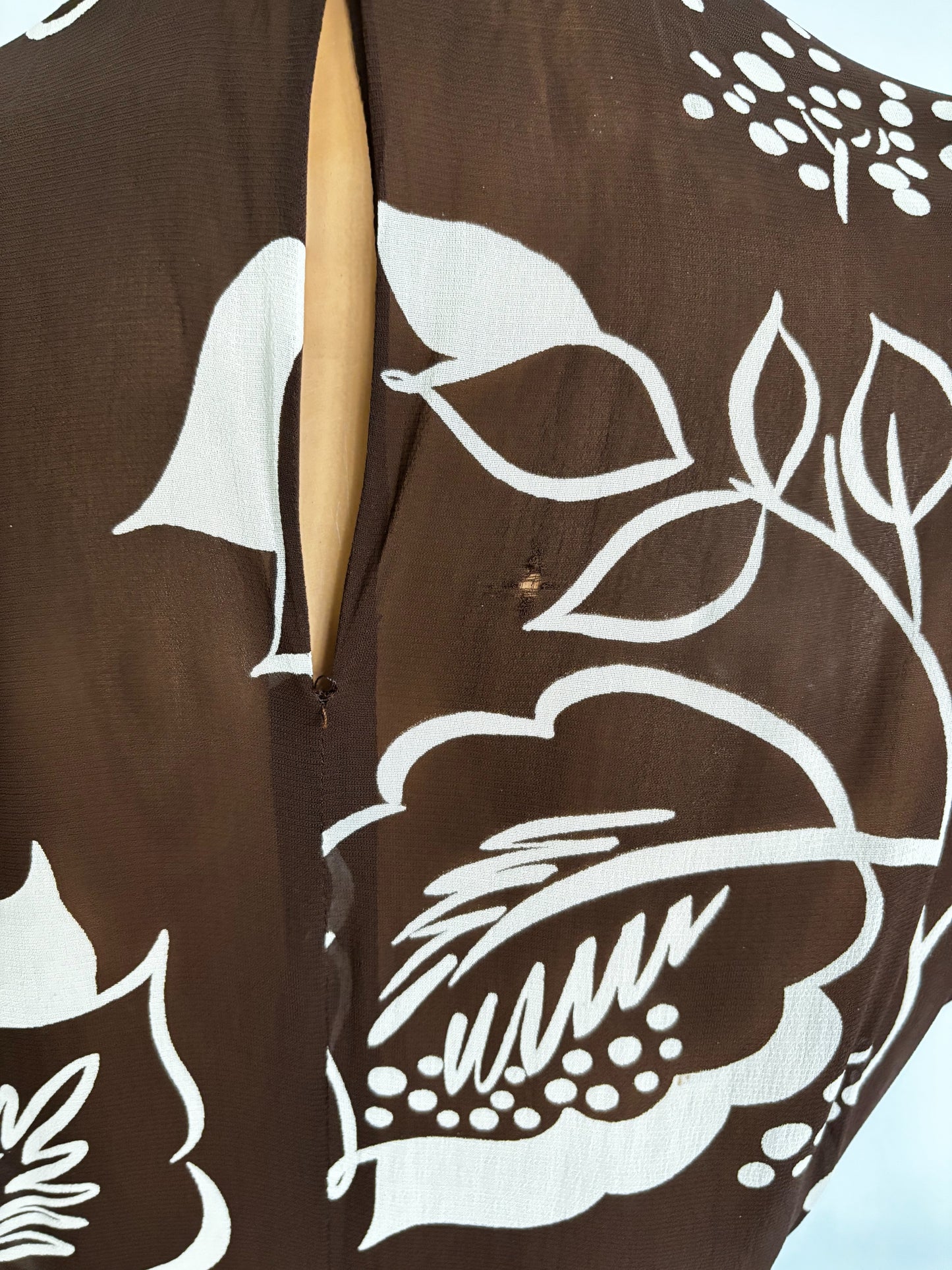 S | 1940s Crepe Organza Leaf Print Dress