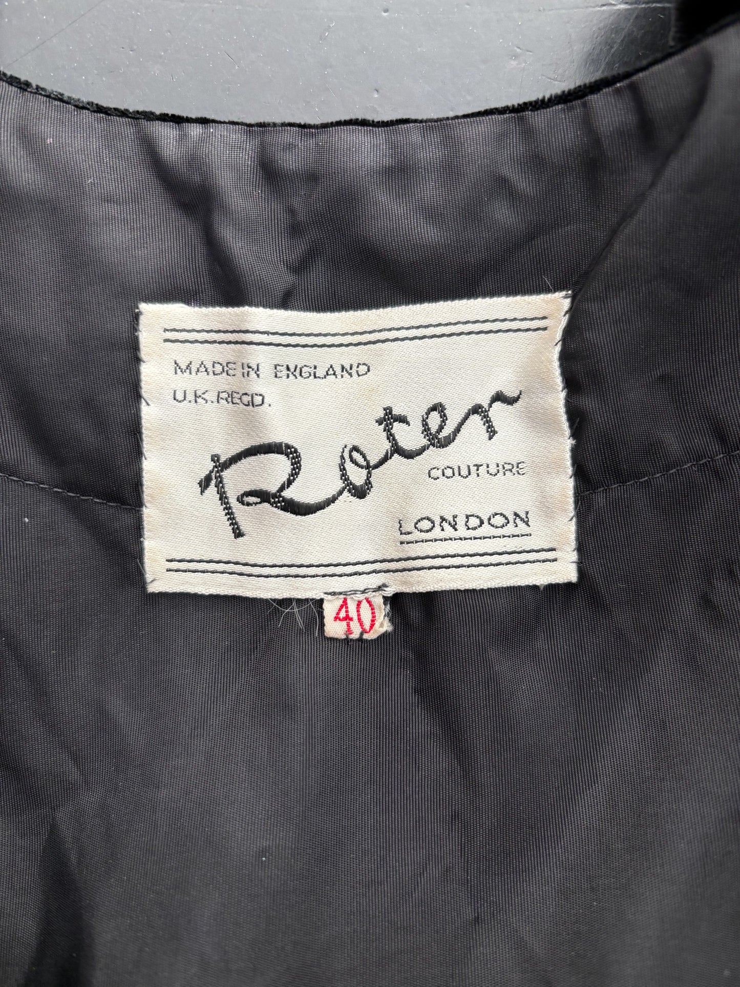 M/L | 50s/60s Couture Dress by Roter, London – Chiffon with Glittering Dots and Velvet Details