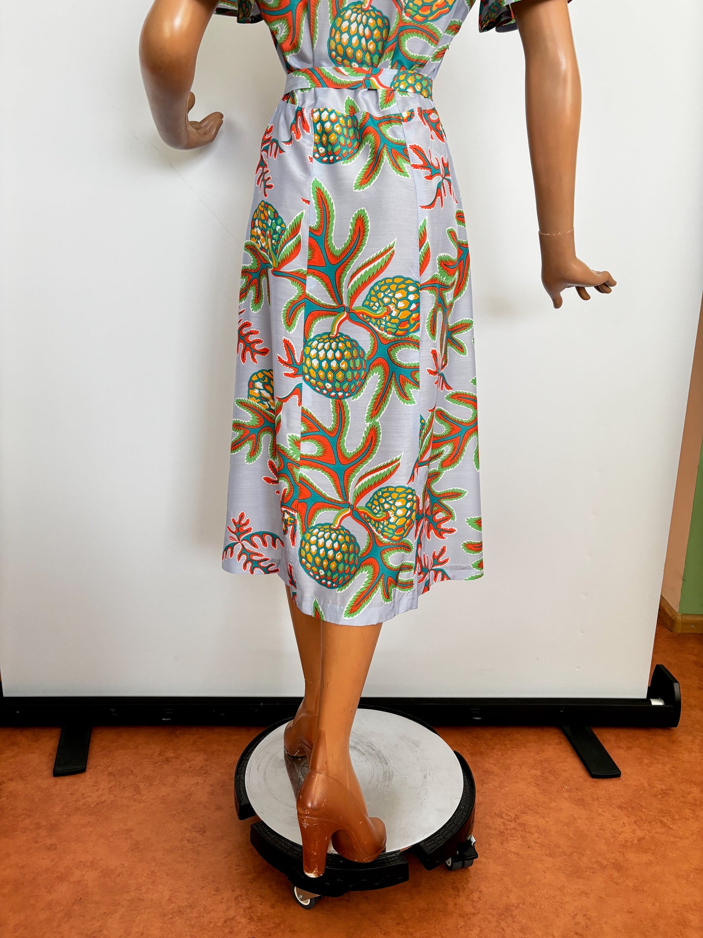 S | 1940s Silk Novelty Print Dress