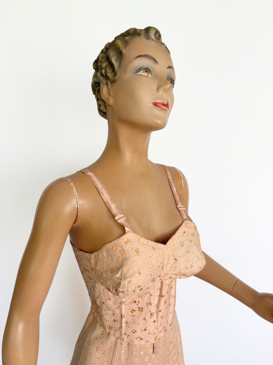 1950s NOS Pink Cotton Long-Line Bra | Size S