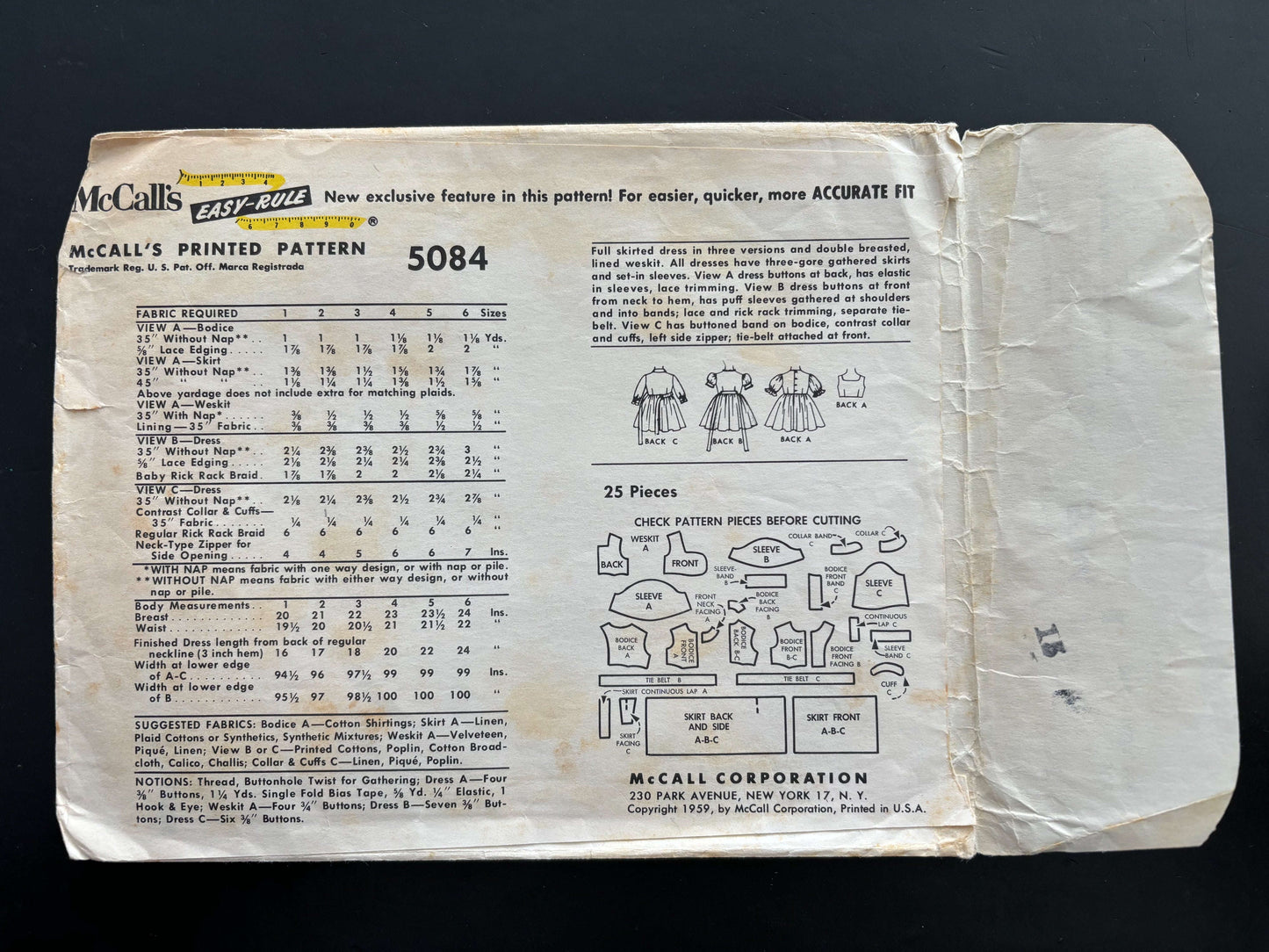 1959 McCall's 5084 Child's Dress and Weskit - Size 4 Lily Scarlet