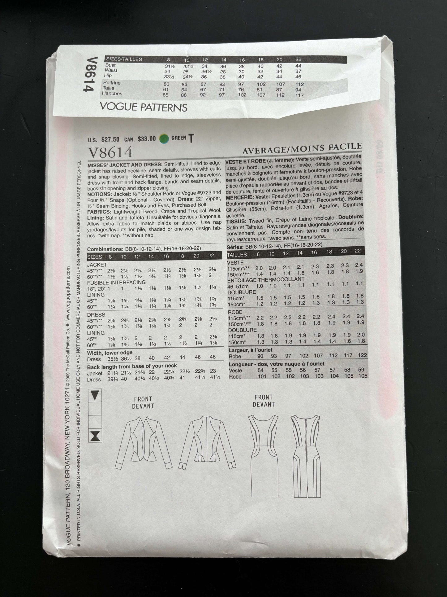 Vogue Divine Details V8614 Sewing Pattern Women's Jacket and Dress - Size 16-22 Lily Scarlet