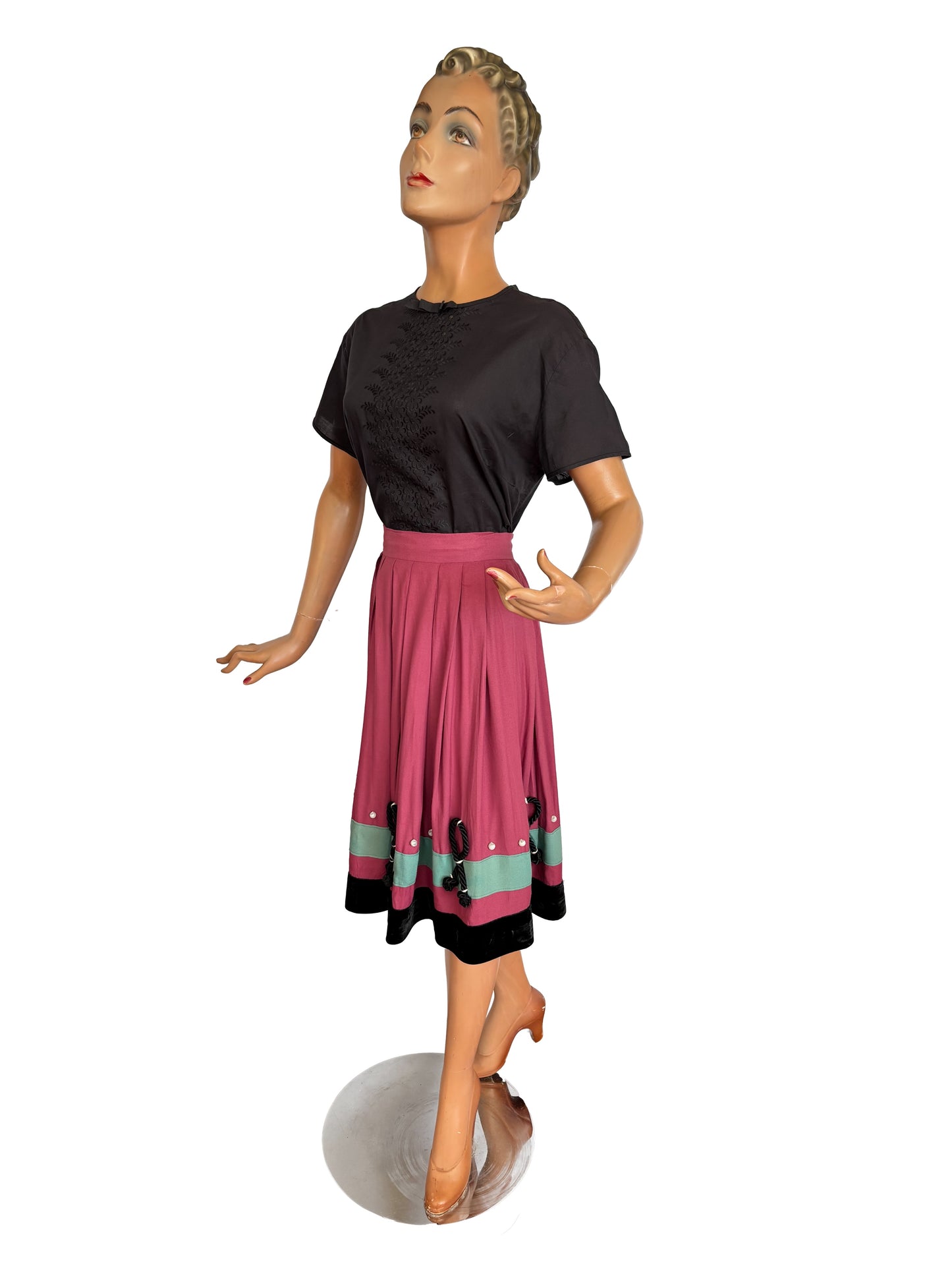 XXS/XS | 1950s Homemade Skirt in Pink and Mint Green