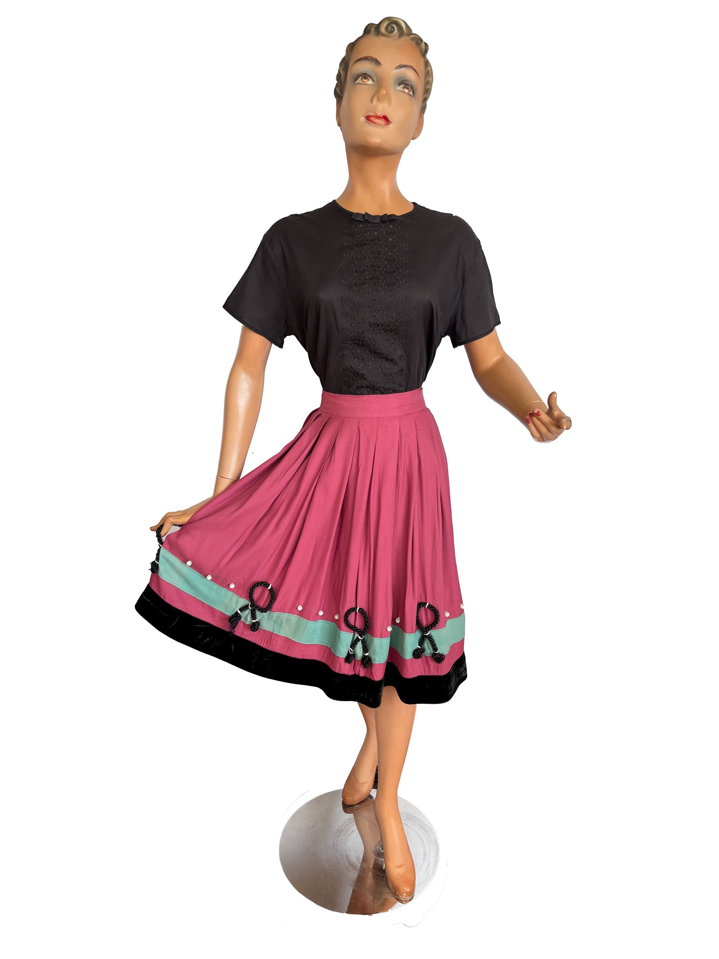 XXS/XS | 1950s Homemade Skirt in Pink and Mint Green