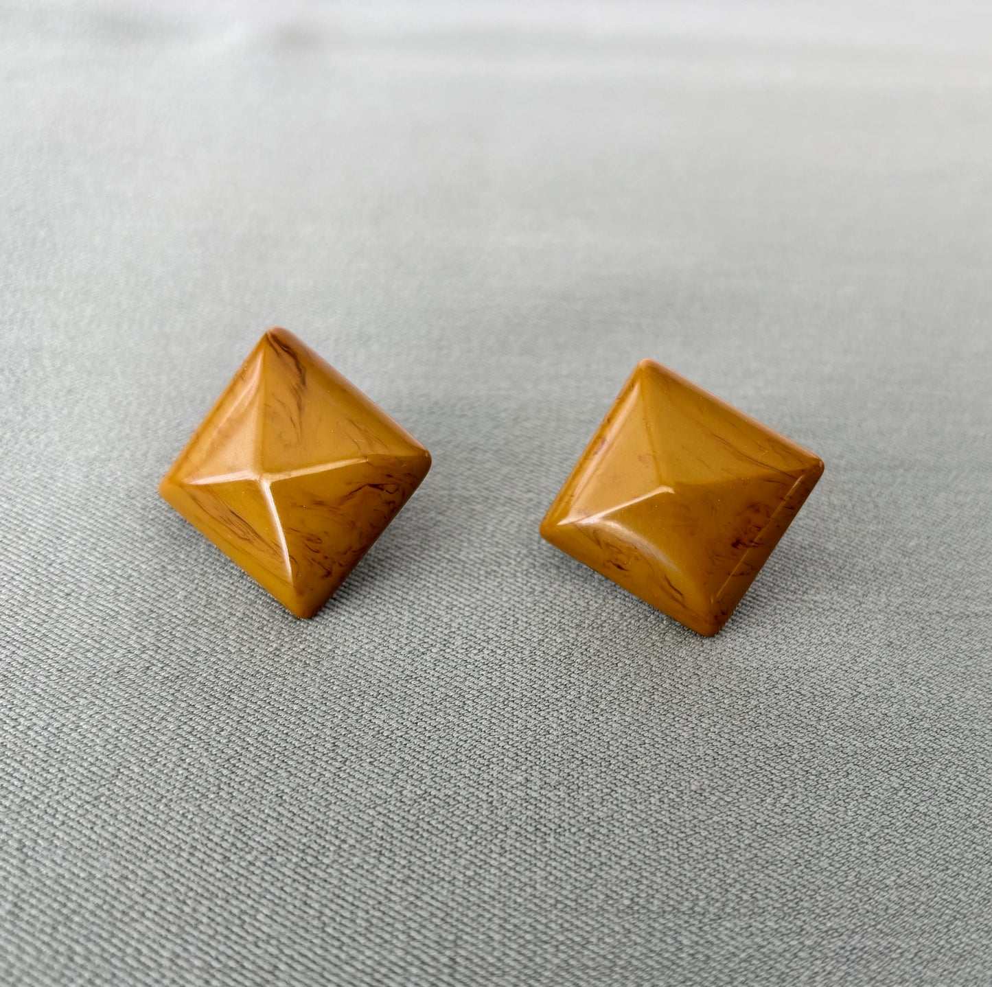1940s Square Butterscotch Bakelite Screw Back Earrings