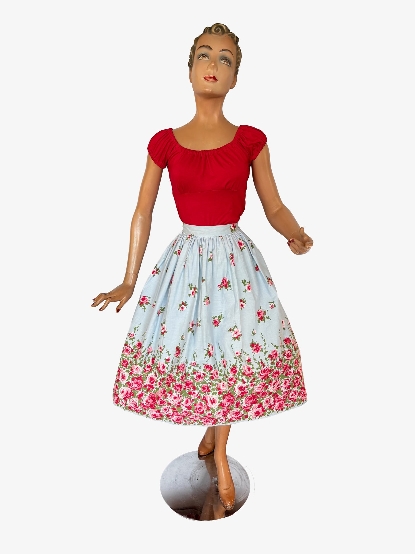 M | 1950s Roses Border Print Skirt