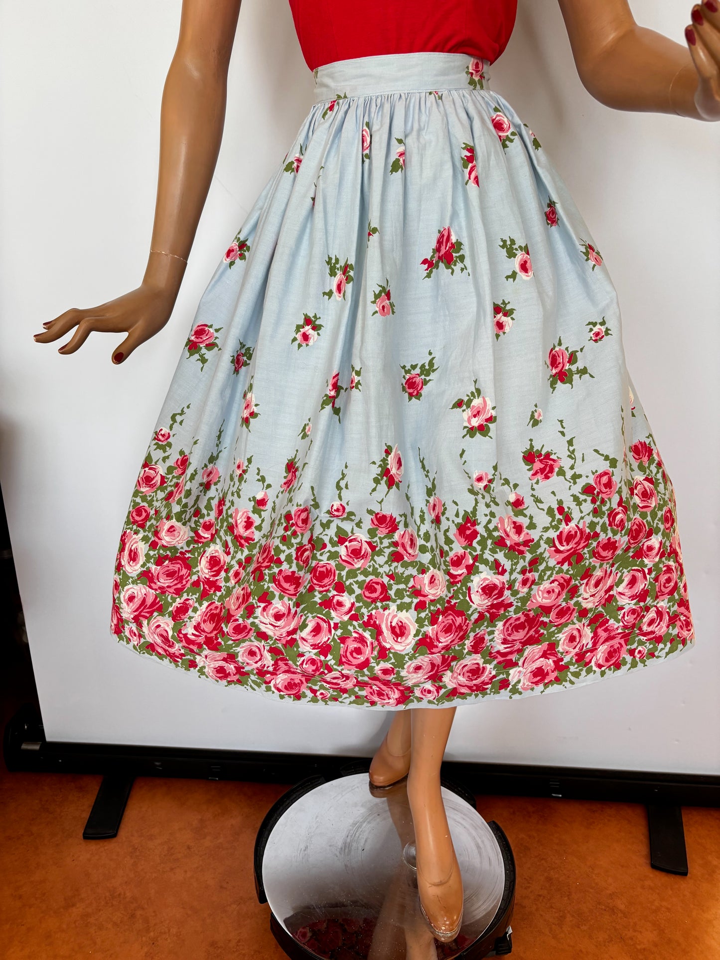M | 1950s Roses Border Print Skirt