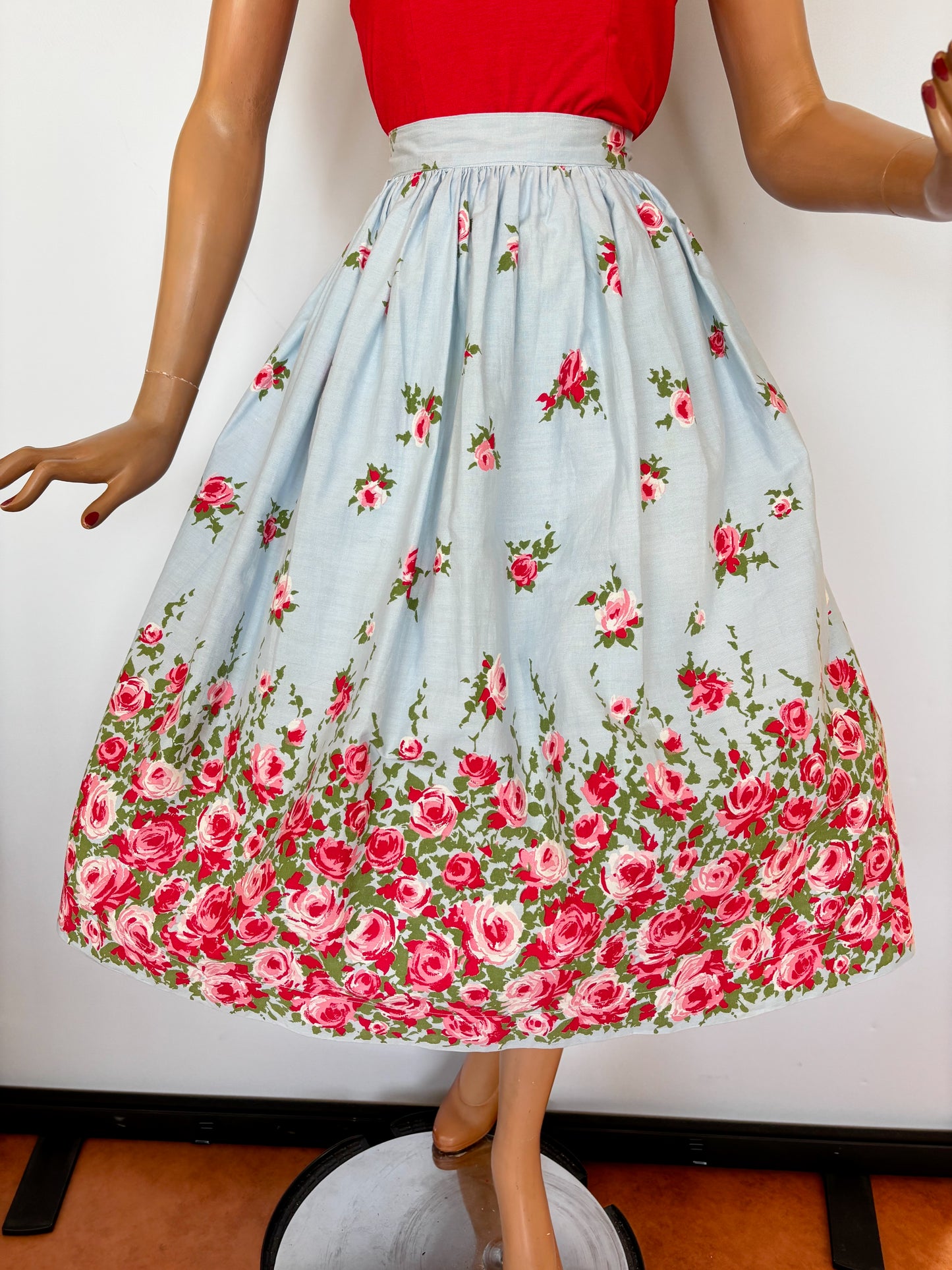 M | 1950s Roses Border Print Skirt