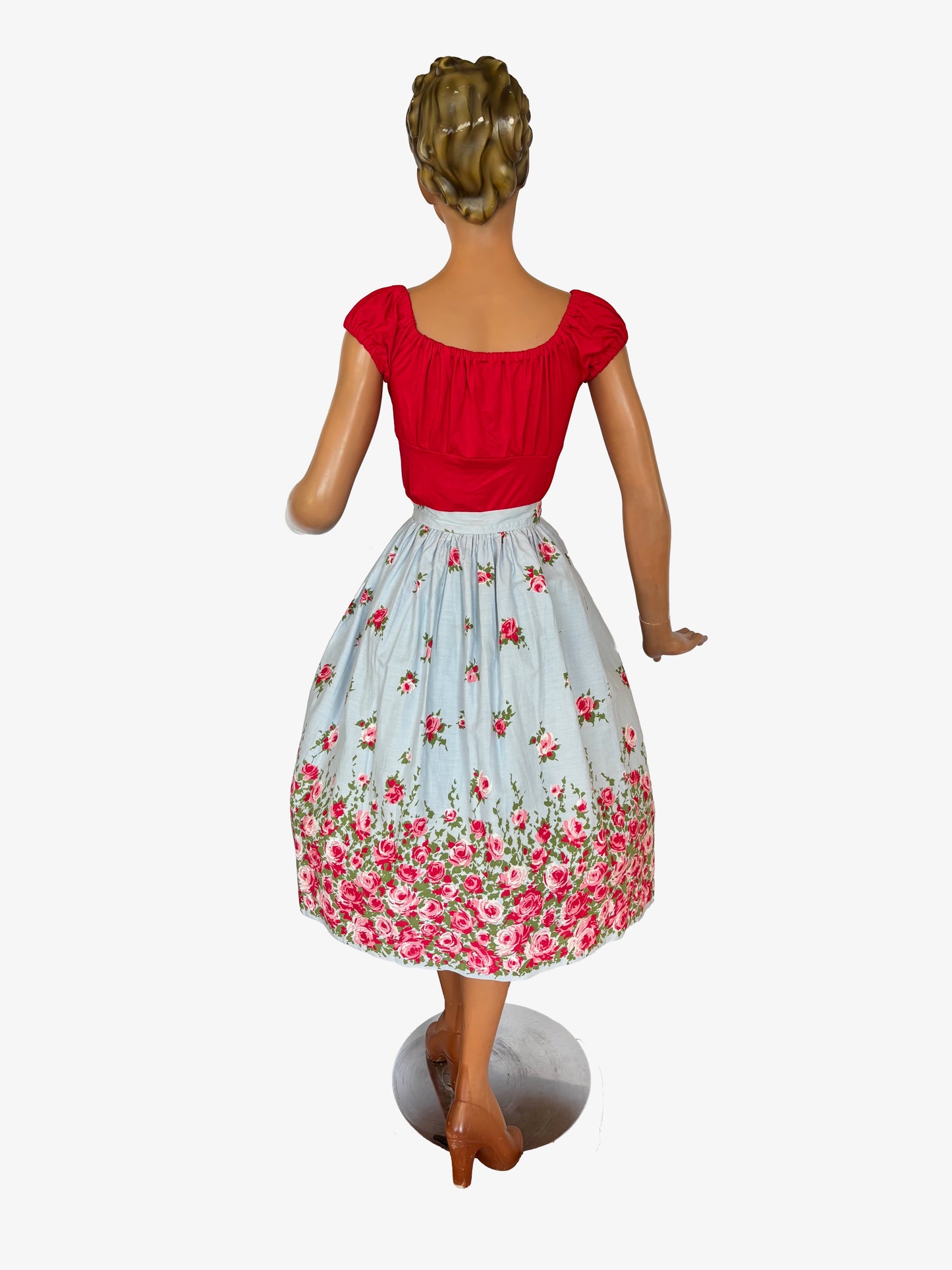 M | 1950s Roses Border Print Skirt