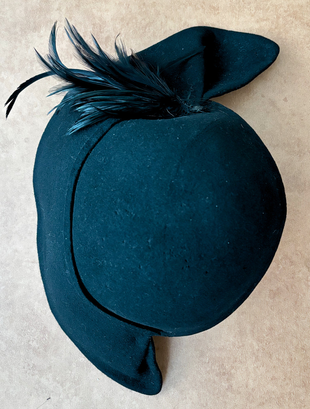 1940s Black Felt Asymmetrical Tilt Hat With Feather Trim