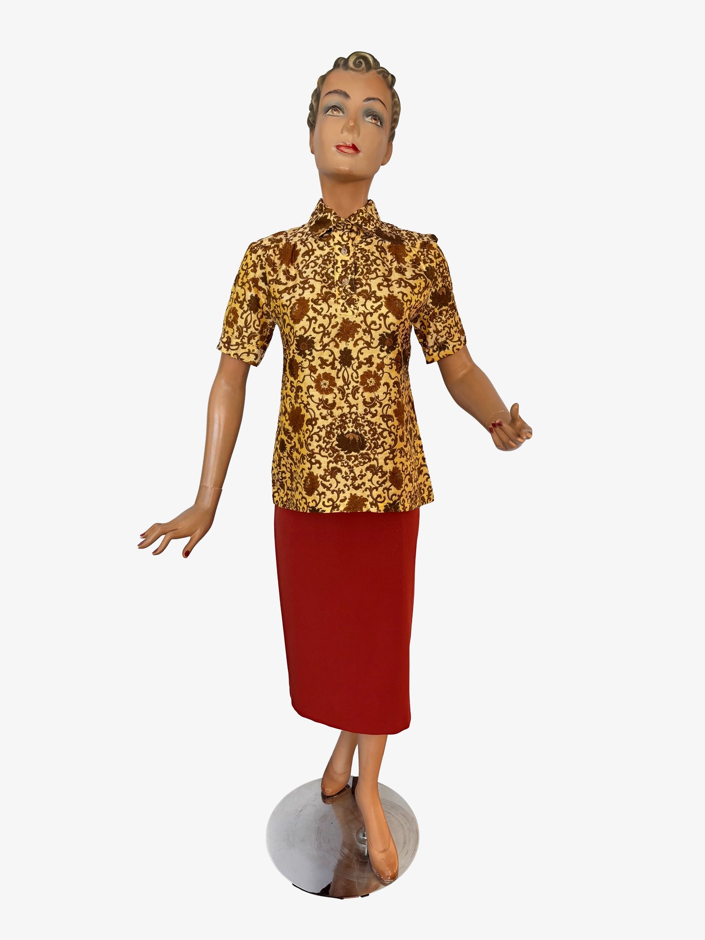 S/M | 1960s/70s Raw Silk Batik Blouse