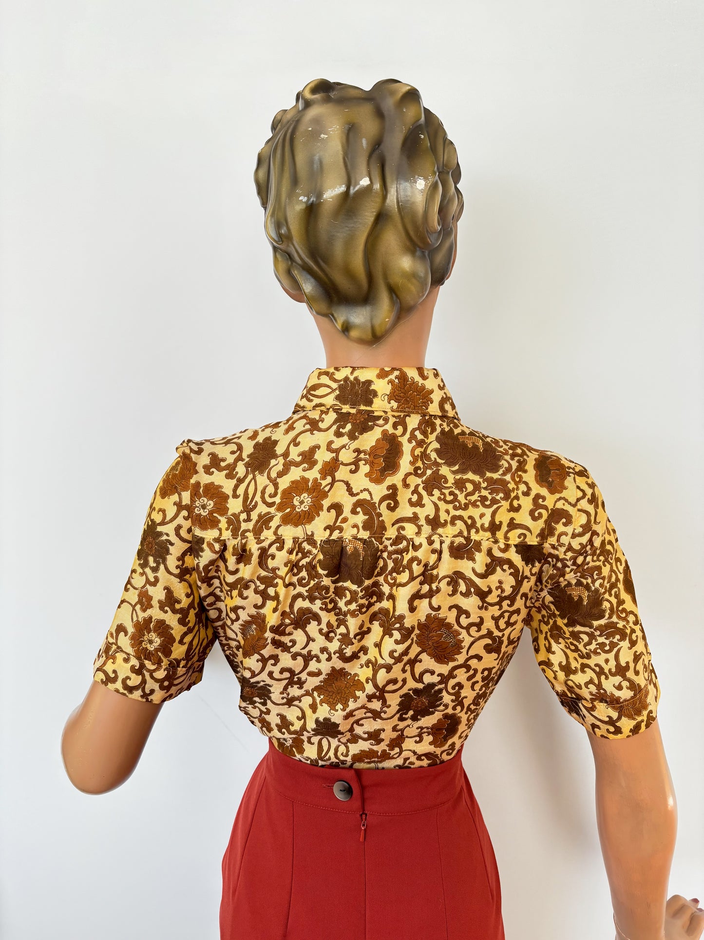 S/M | 1960s/70s Raw Silk Batik Blouse