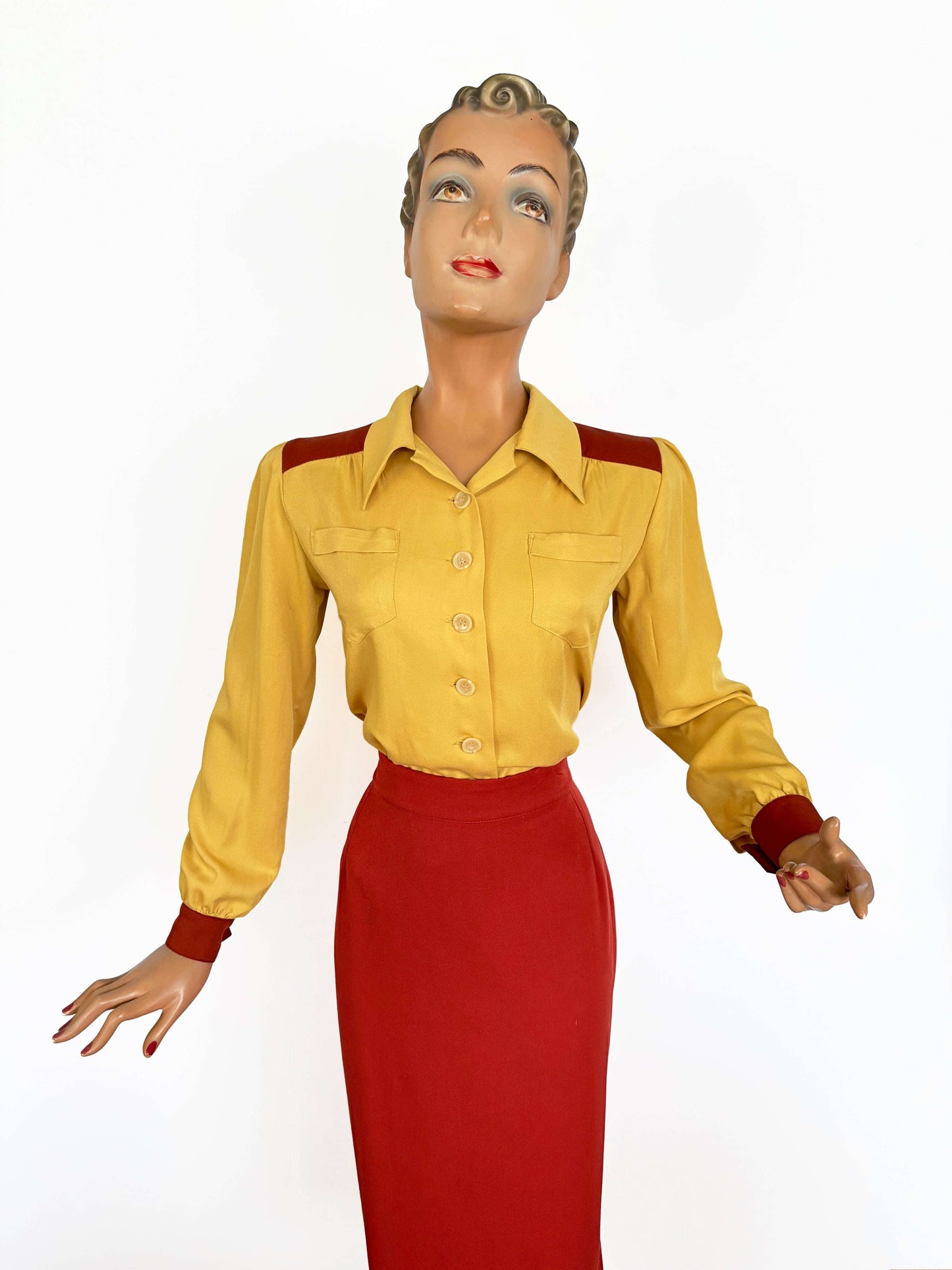Daisy Mae 1940s Color Block Blouse Lily Scarlet