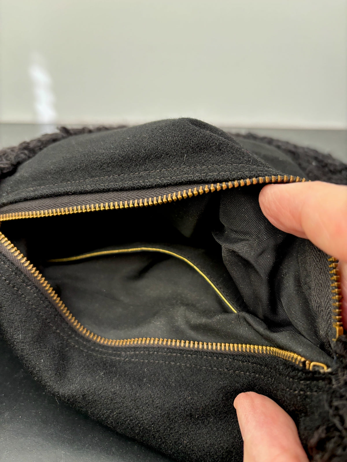 1940s Black Wool & Astrakhan Muff Purse