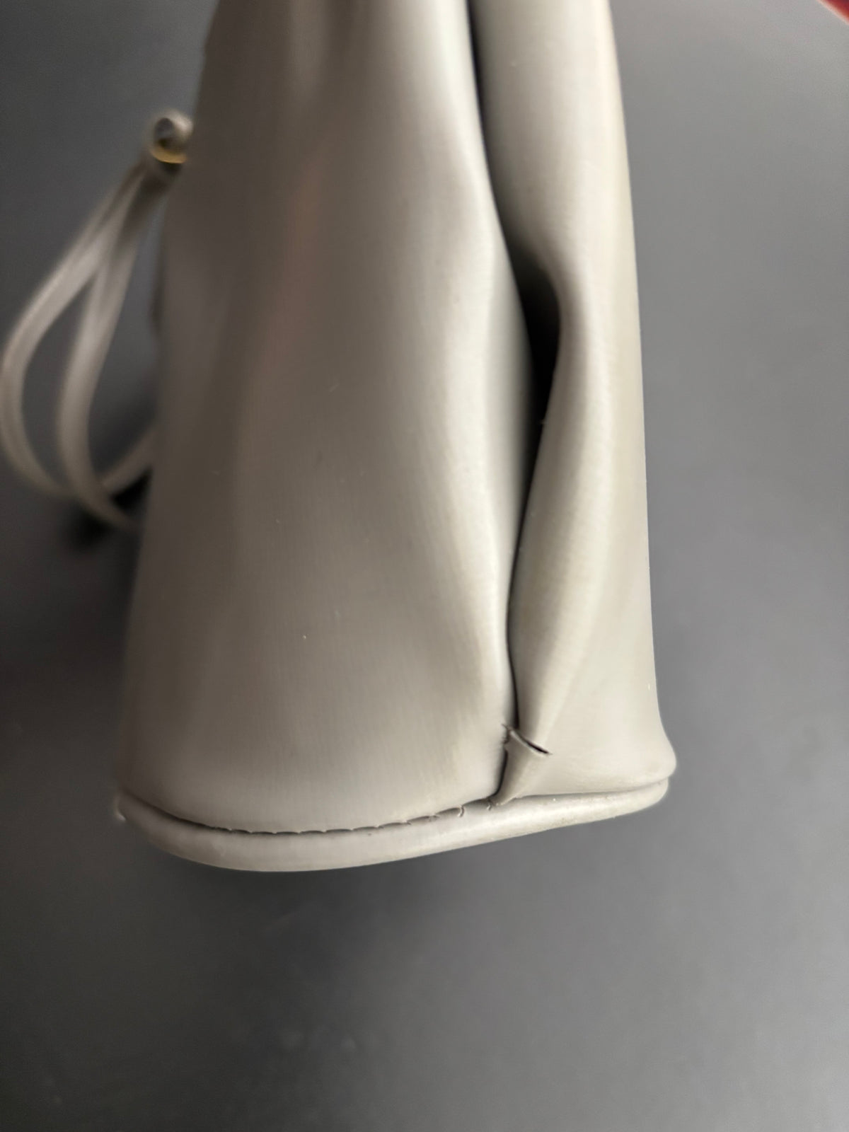 1950s Grey Vinyl Pleated Handbag with Gold Tone Frame
