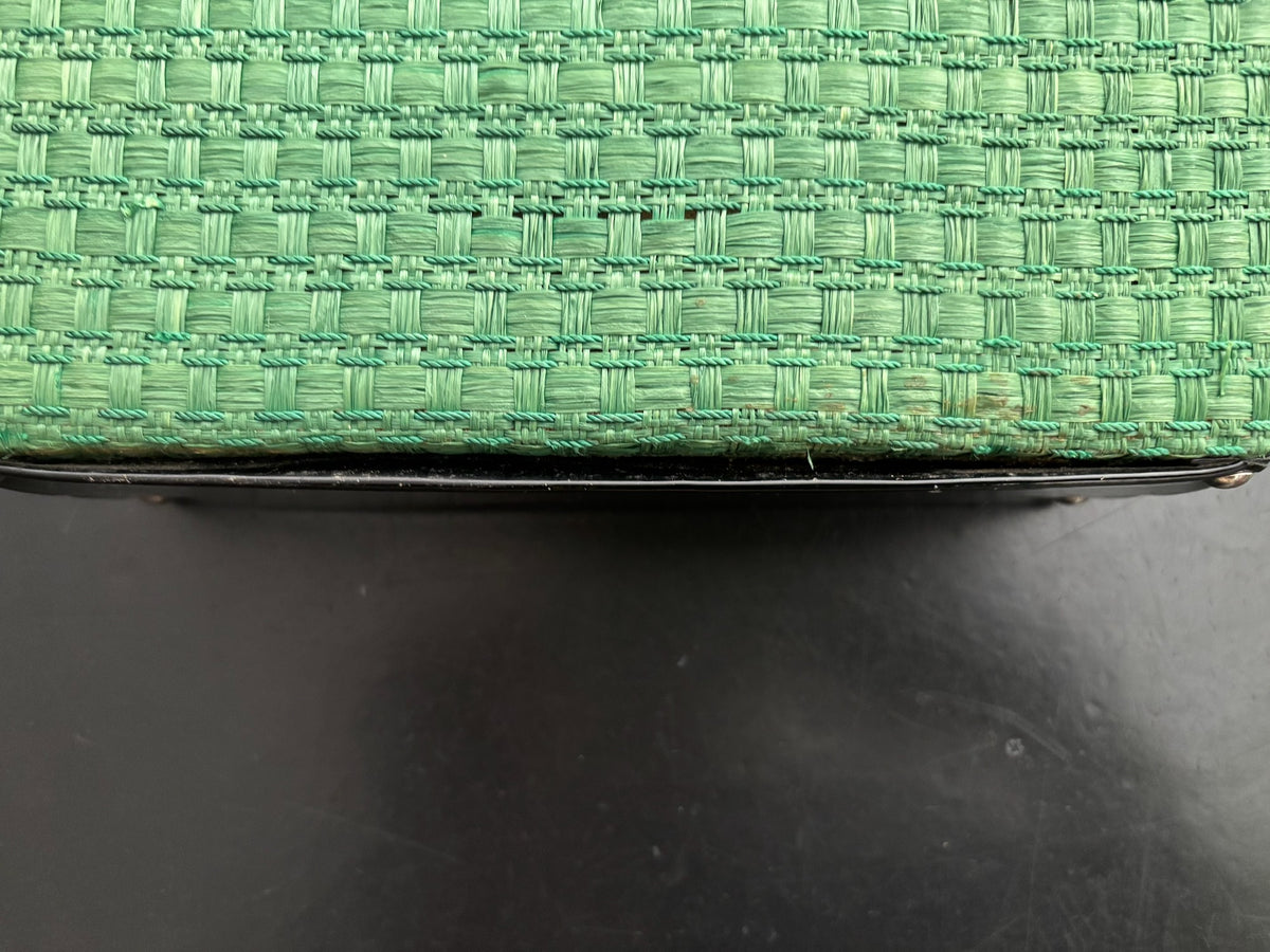 1950s Green Straw & Black Patent Leather Box Handbag