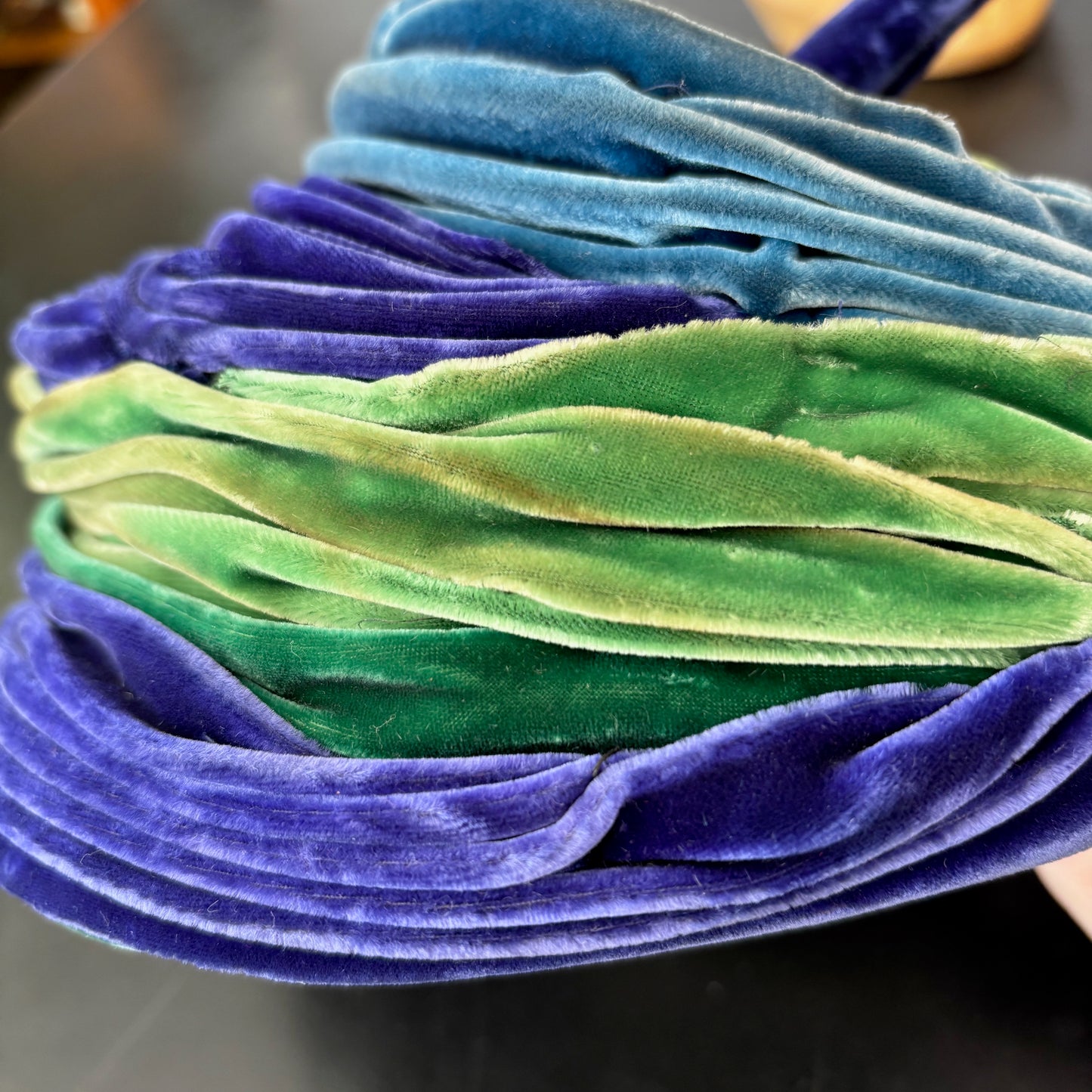 Vintage 1960s Blue and Green Velvet Turban