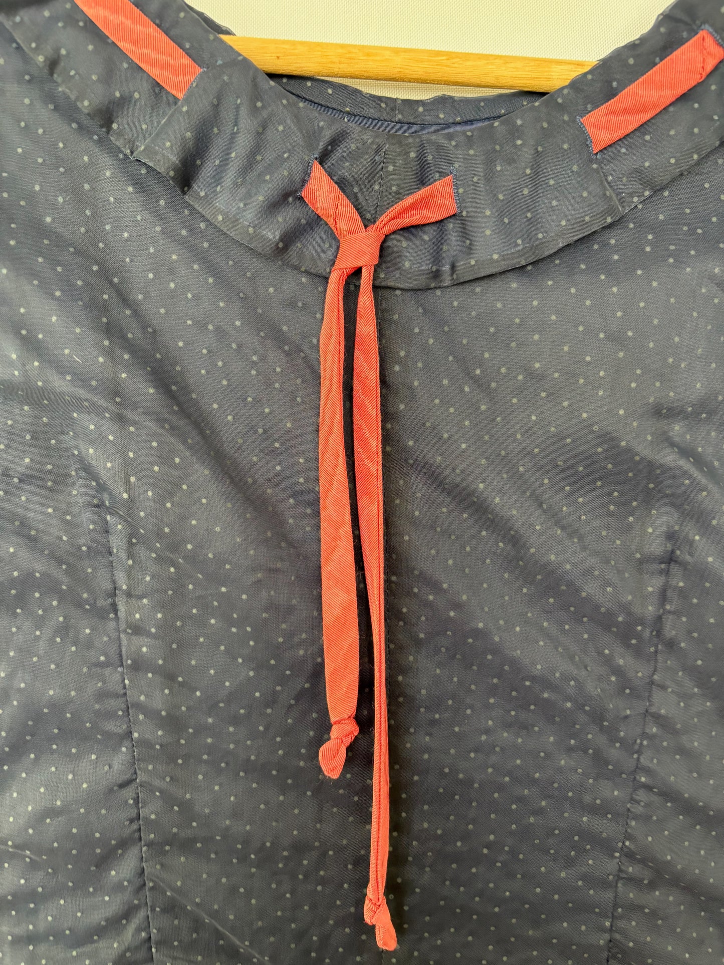 XXS/XS | 1950s Dark Blue Chiffon Polkadot Dress