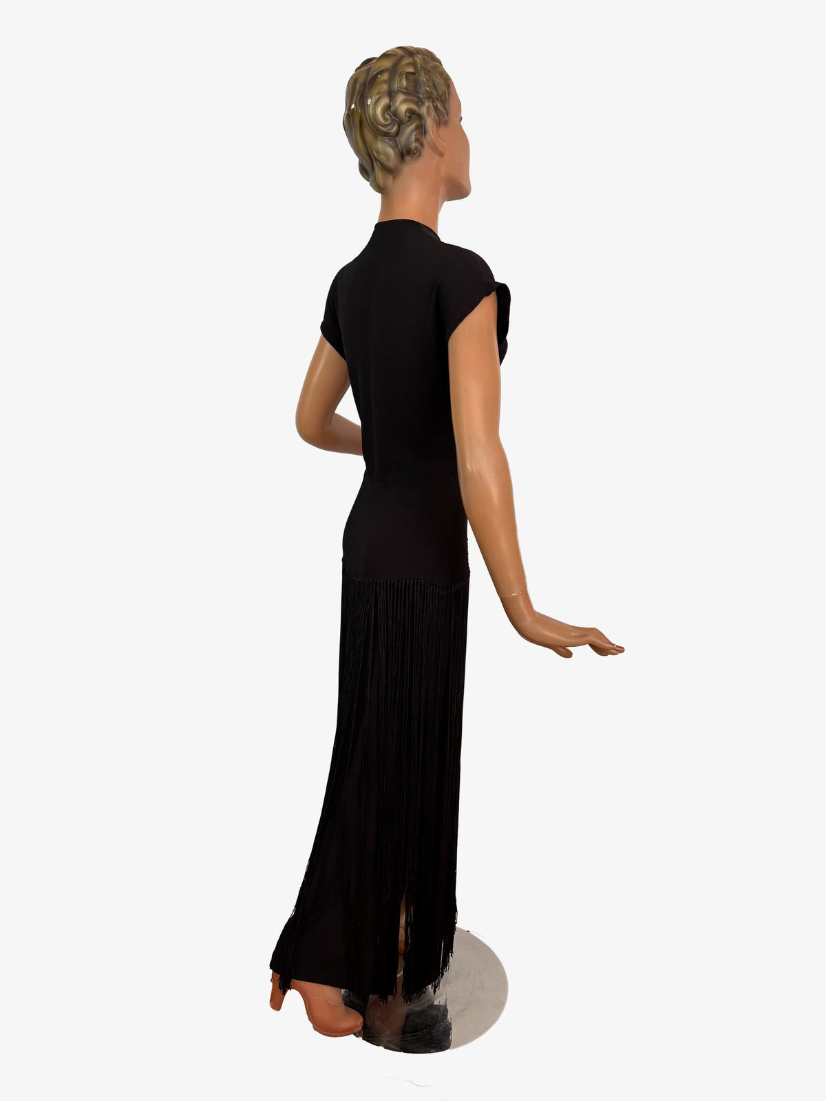 XS/S | 1930s Black Crepe Fringe Evening Dress