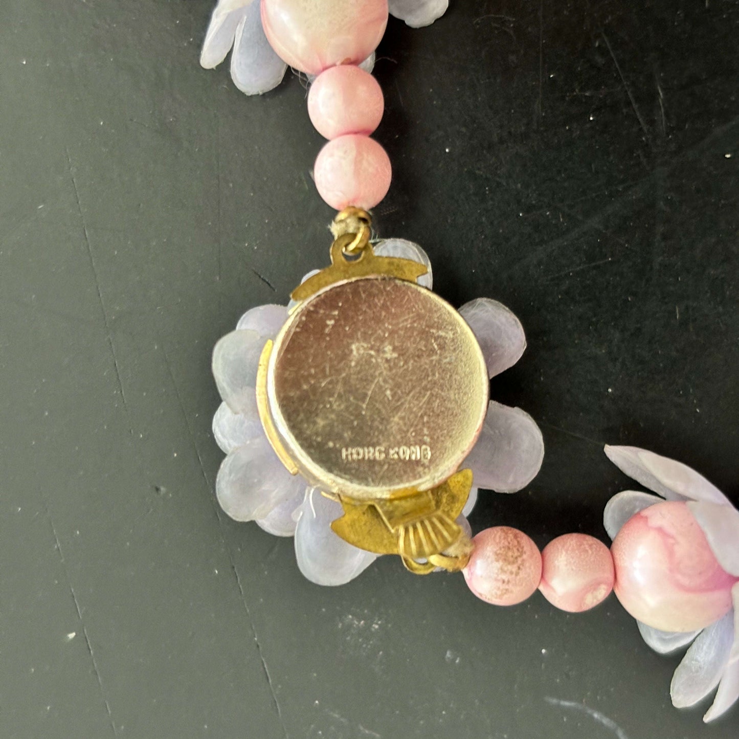 1950s Pink and Lilac Plastic Flower Necklace Lily Scarlet
