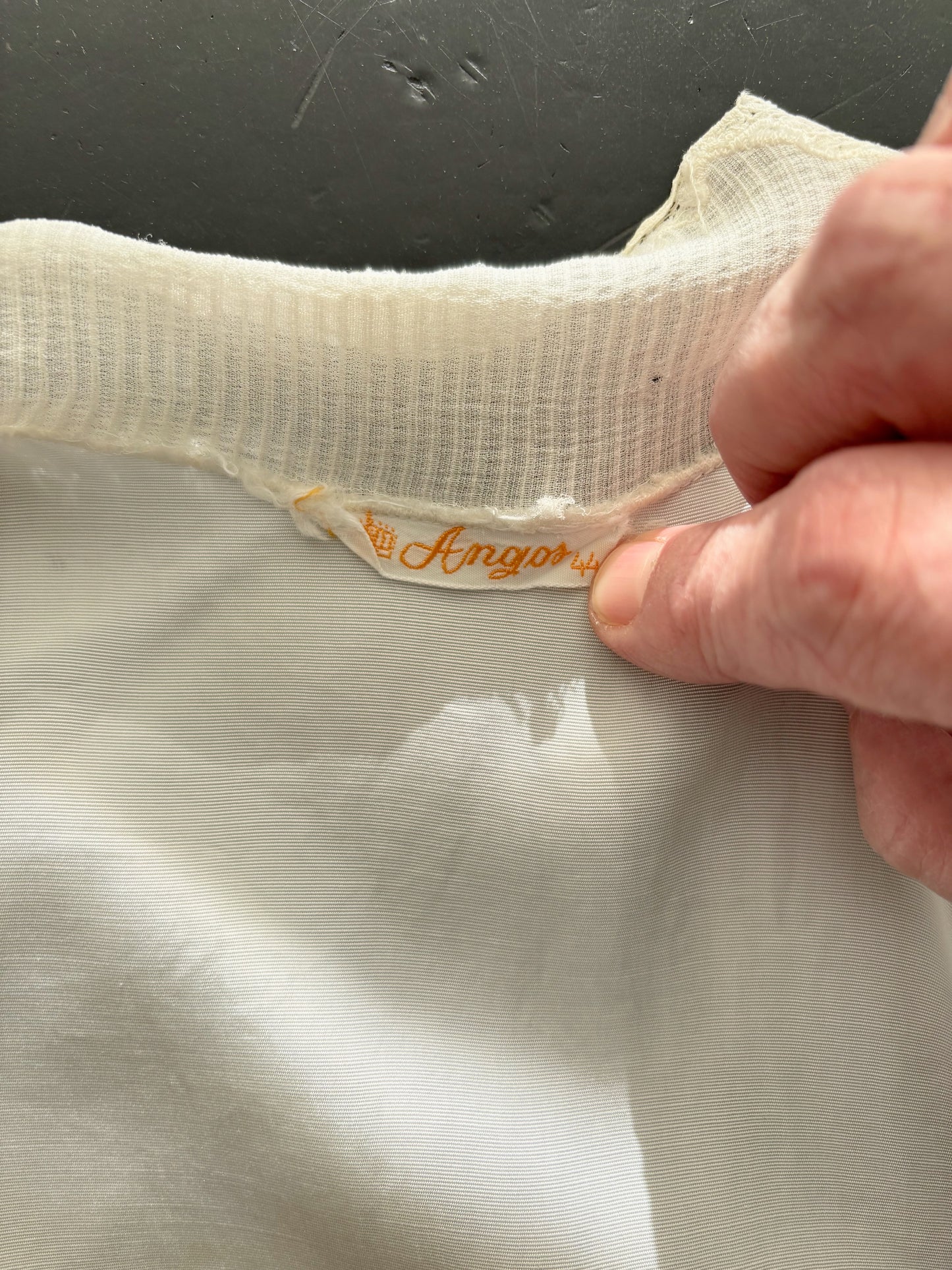 M/L | 1940s/50s Off White Lace And Sheer Blouse