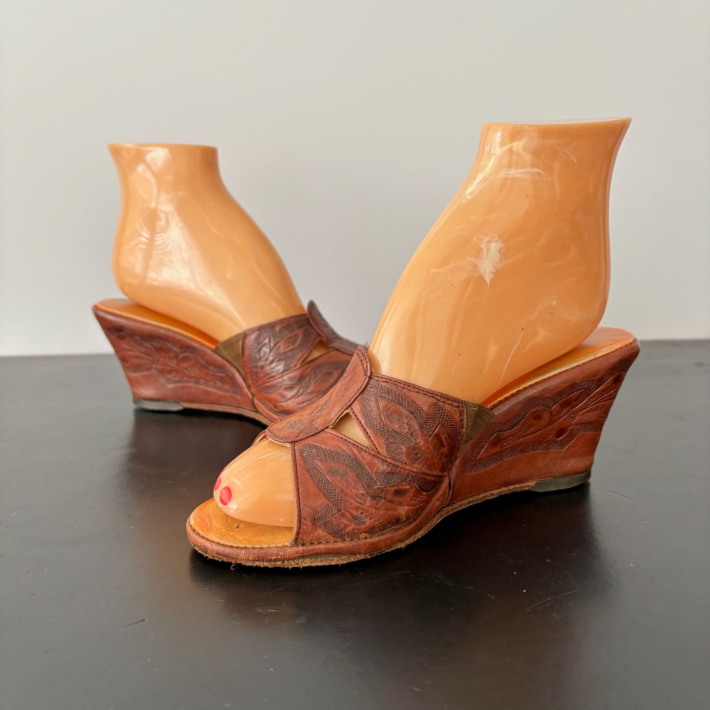 1940s/50s Tooled Leather Wedges