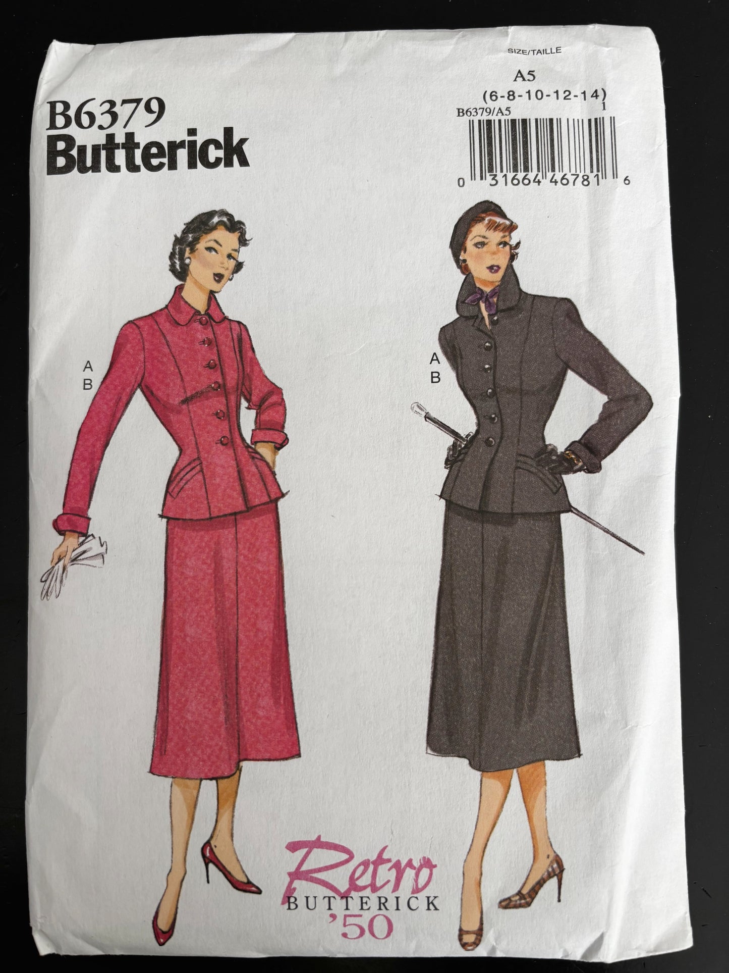 1950 Retro Butterick B6379 Sewing Pattern Misses' Petite jacket and Skirt - Sizes 6 - 14