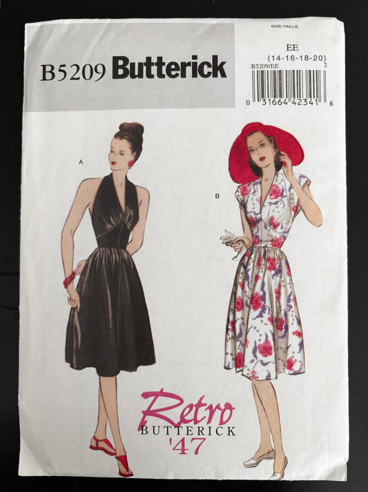 1947 Retro Butterick B5209 Sewing Pattern Misses' Dress - Sizes 14 - 20