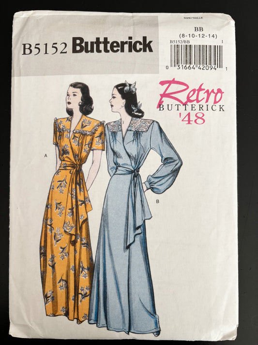 1948 Retro Butterick B5152 Sewing Pattern Misses' Robe and Belt - Sizes 8 - 14