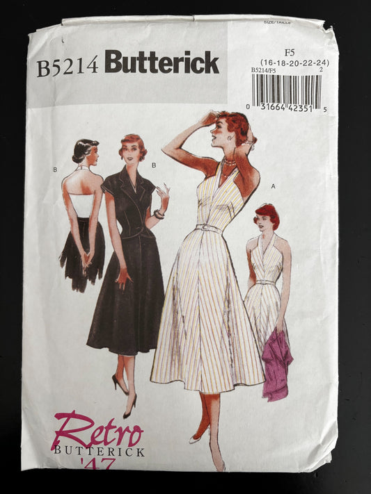1947 Retro Butterick B5214 Sewing Pattern Misses' Jacket Dress and Belt - Sizes 16 - 24