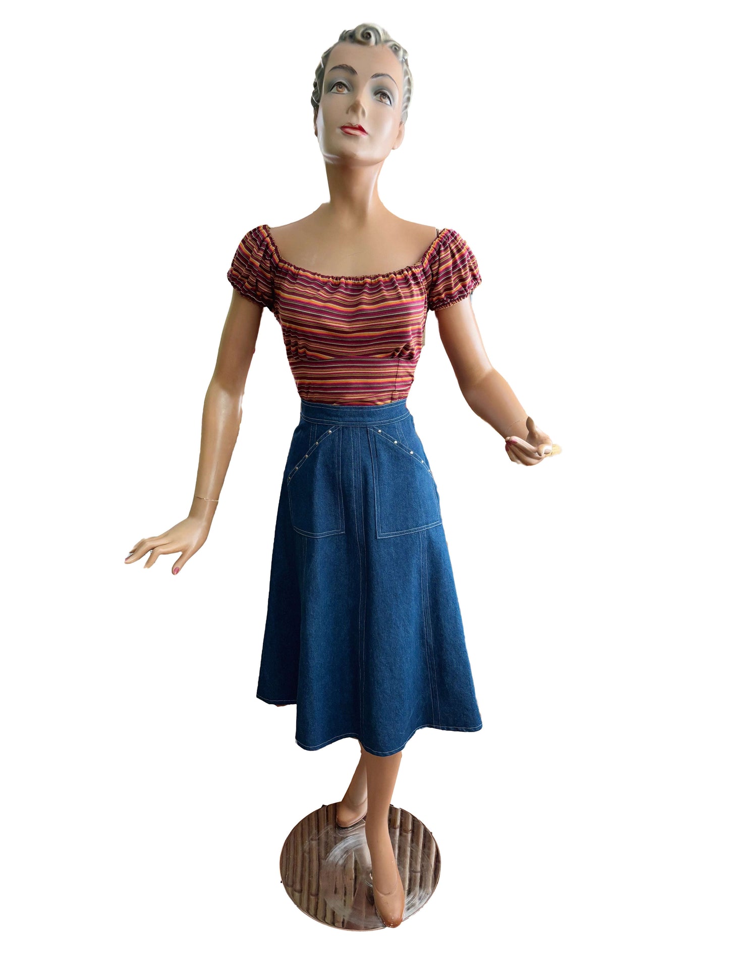 Shirley Peasant Top Stripe Lily Scarlet