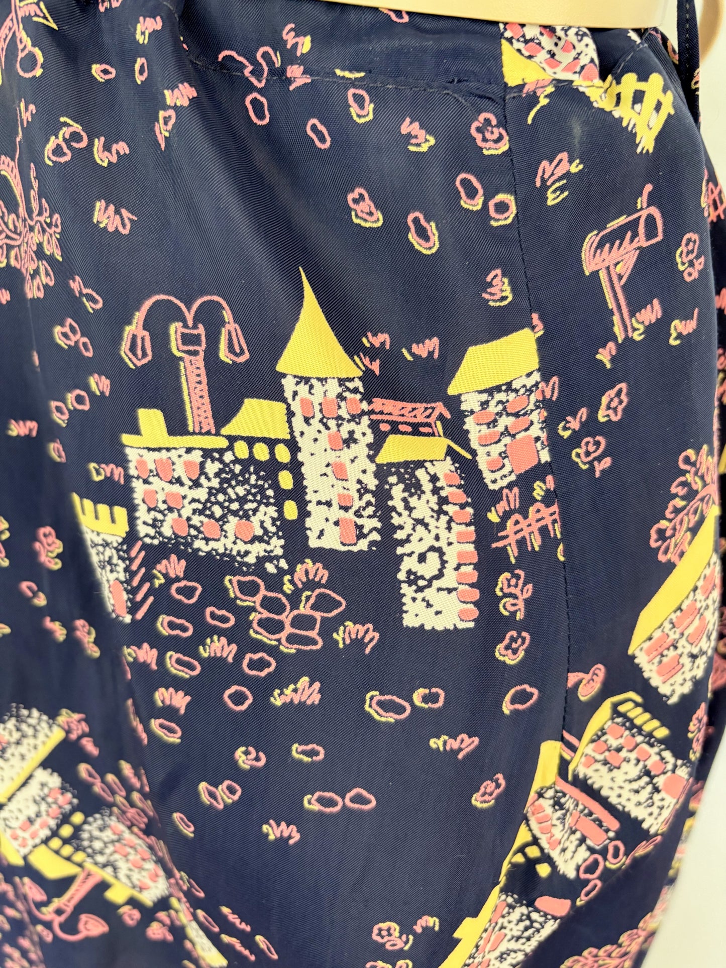 S | 1940s Style Novelty Print Rayon Dress