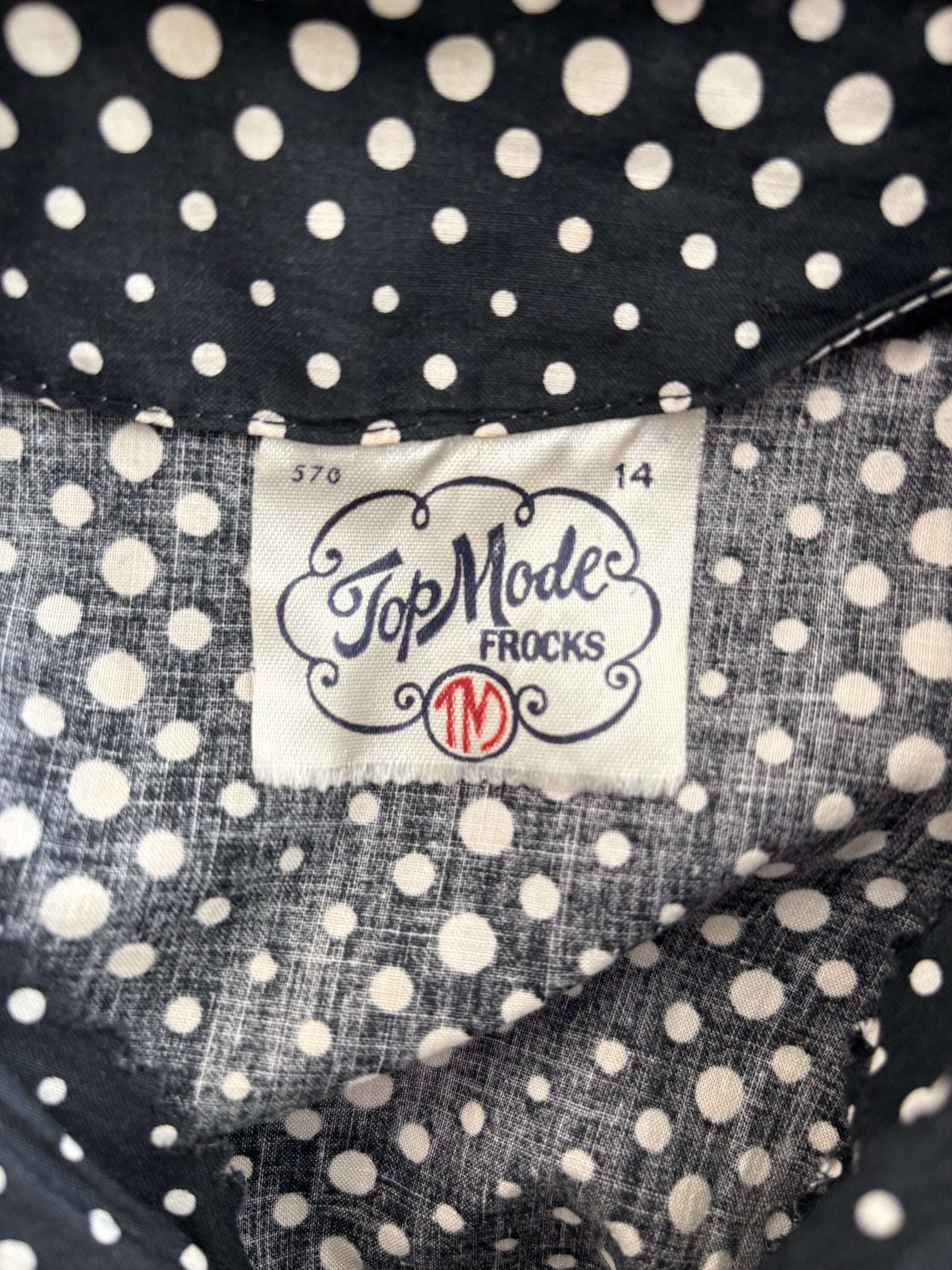 S | 1950s Top Mode Frocks Polka Dot Cotton Dress Zip Front Lily Scarlet