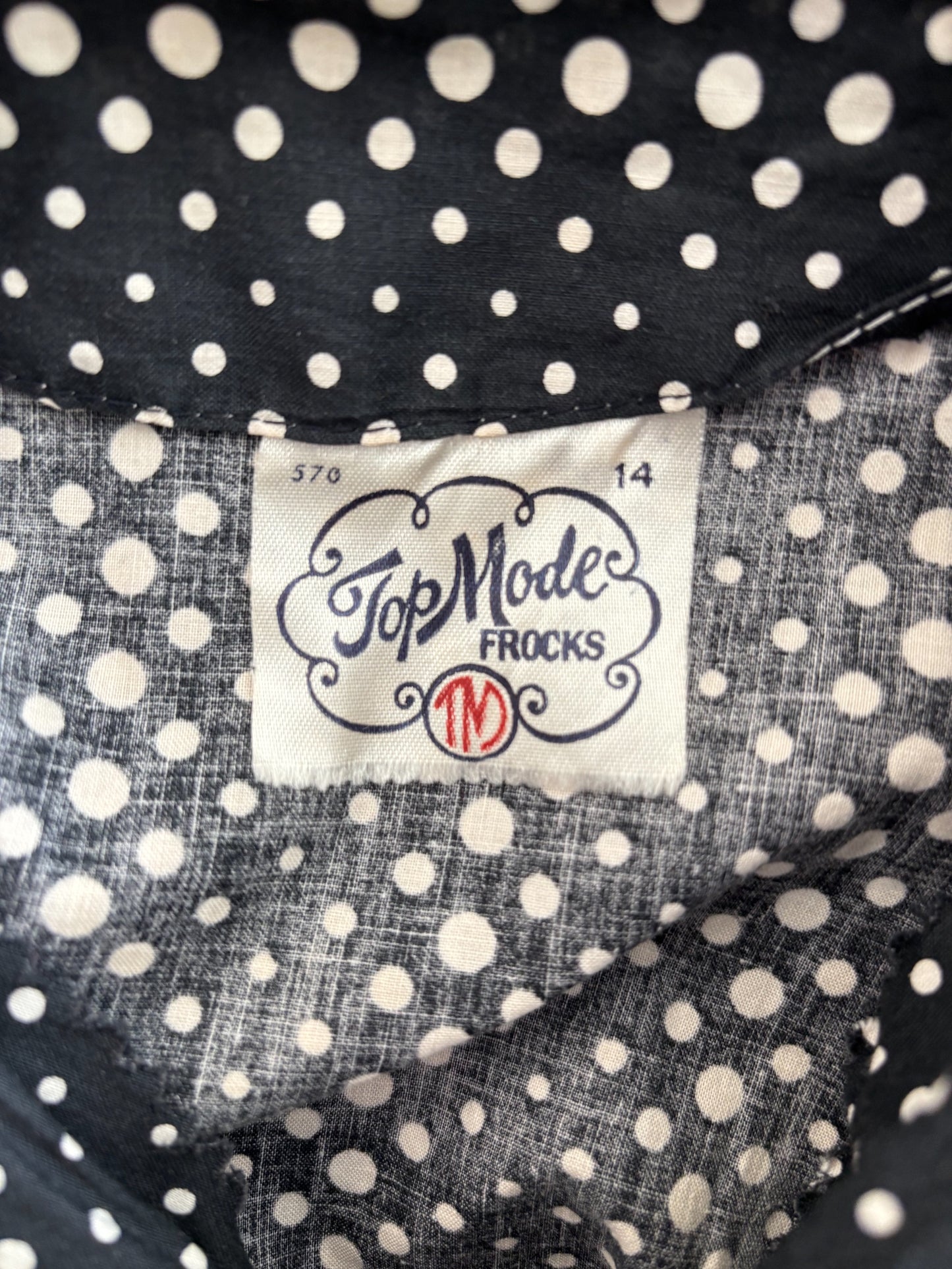 S | 1950s Top Mode Frocks Polka Dot Cotton Dress Zip Front