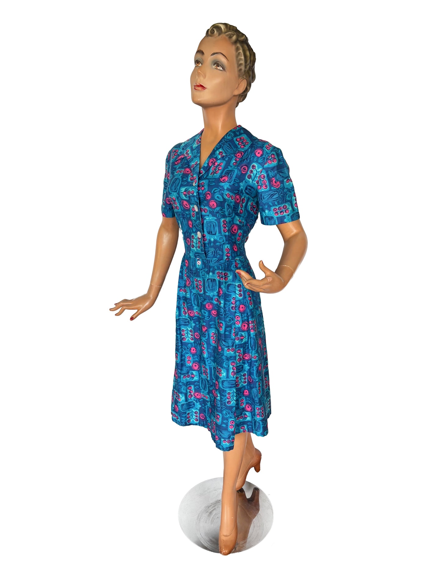 L | 1950s Soft Cotton Shirtwaist Dress