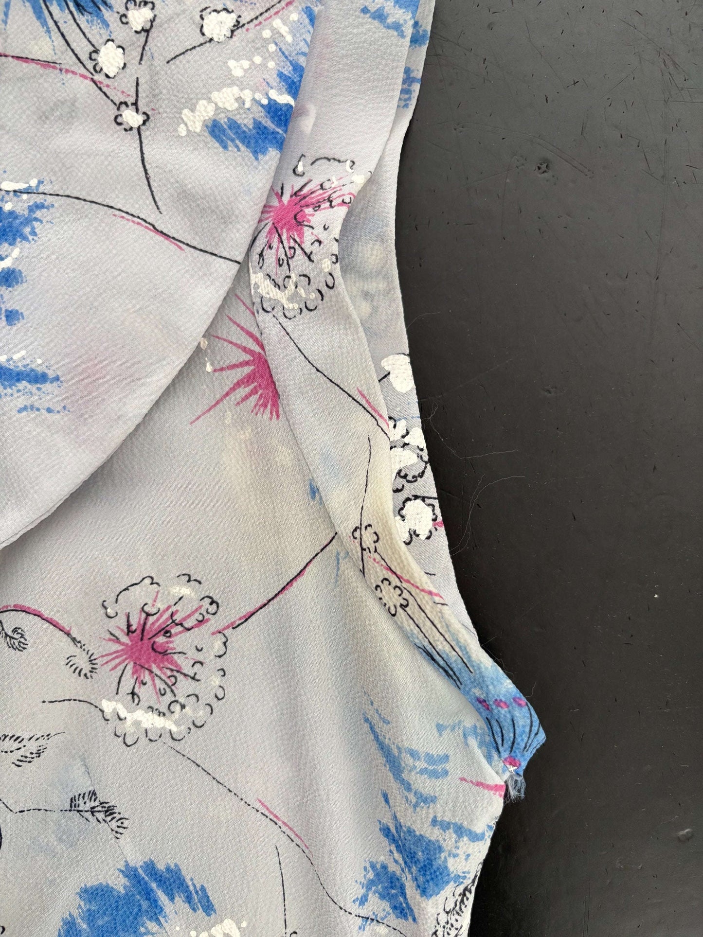 L | 1950s Hand-Painted Sheer Organza Floral Dress Lily Scarlet