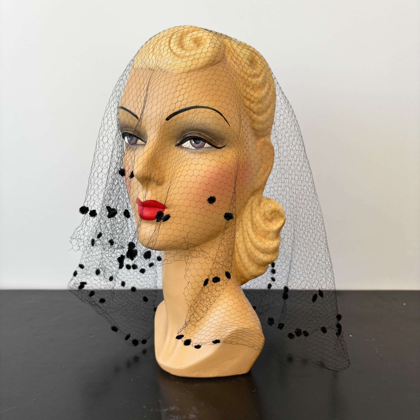 Vintage Velvet Dotted Birdcage Veil Lily Scarlet