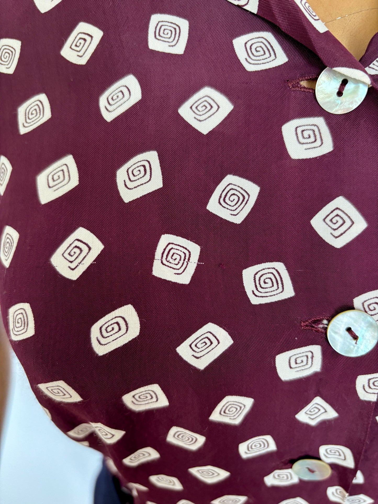 XS | 1940s Style Burgundy Rayon Blouse