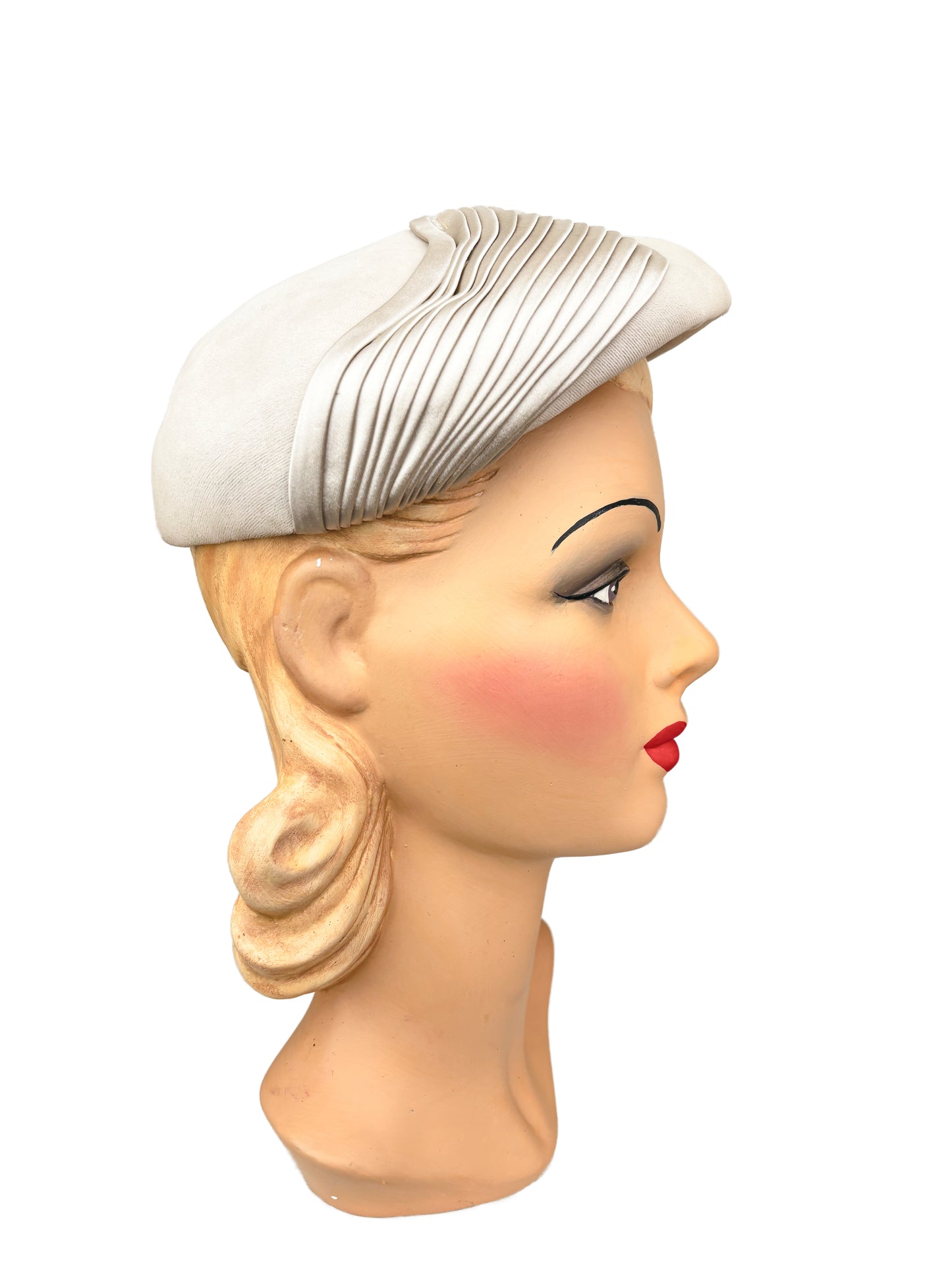 1950s Cream Grey Velvet Beret