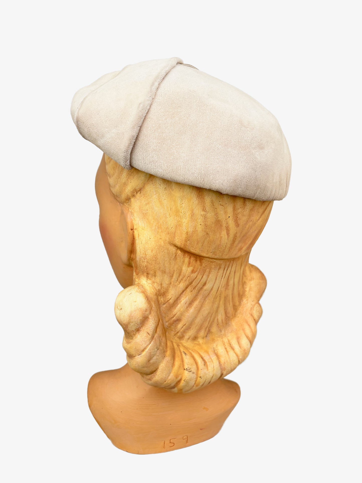 1950s Cream Grey Velvet Beret